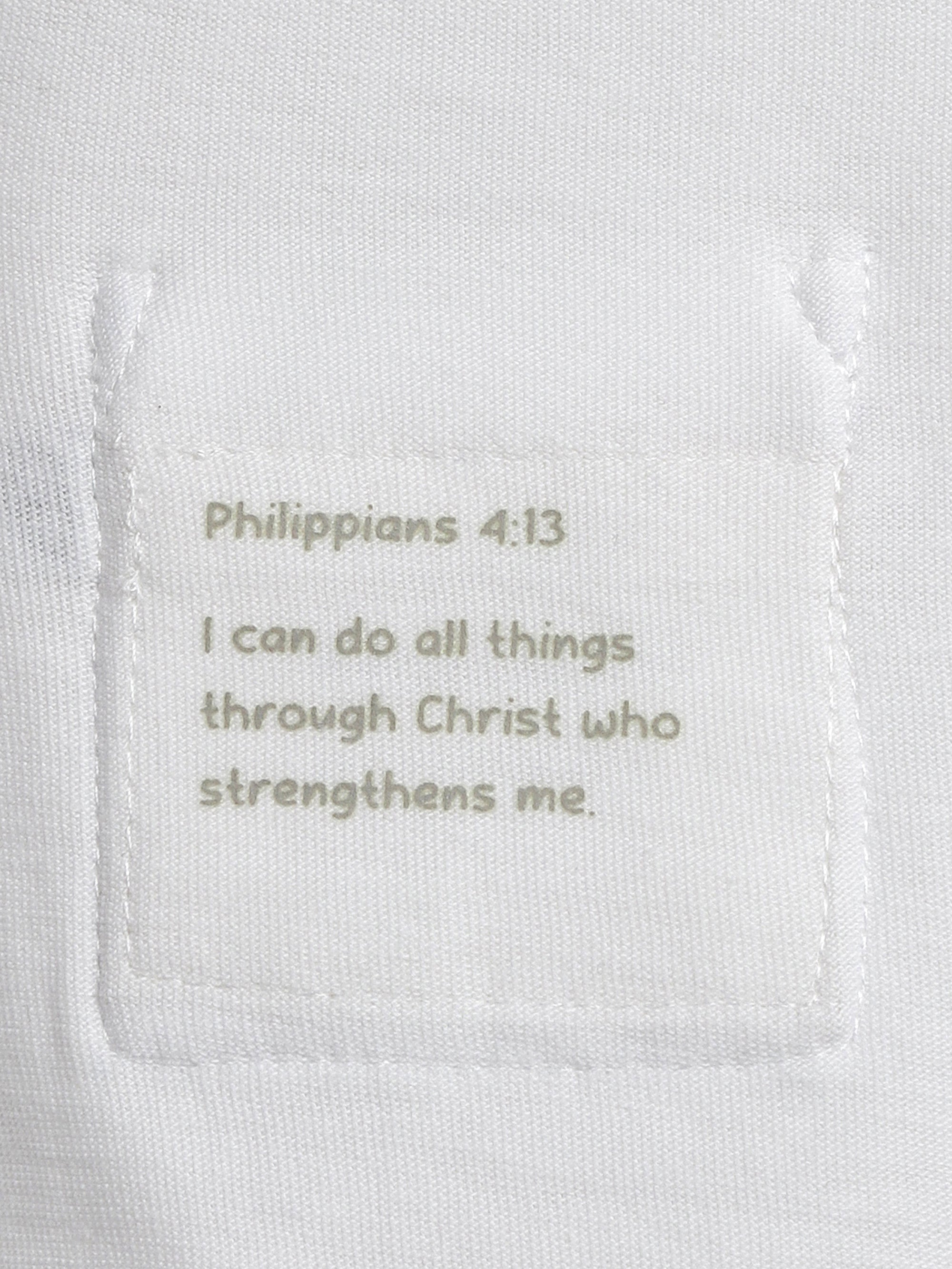 White Prayer Pocket Long Sleeve Bodysuit Cotton