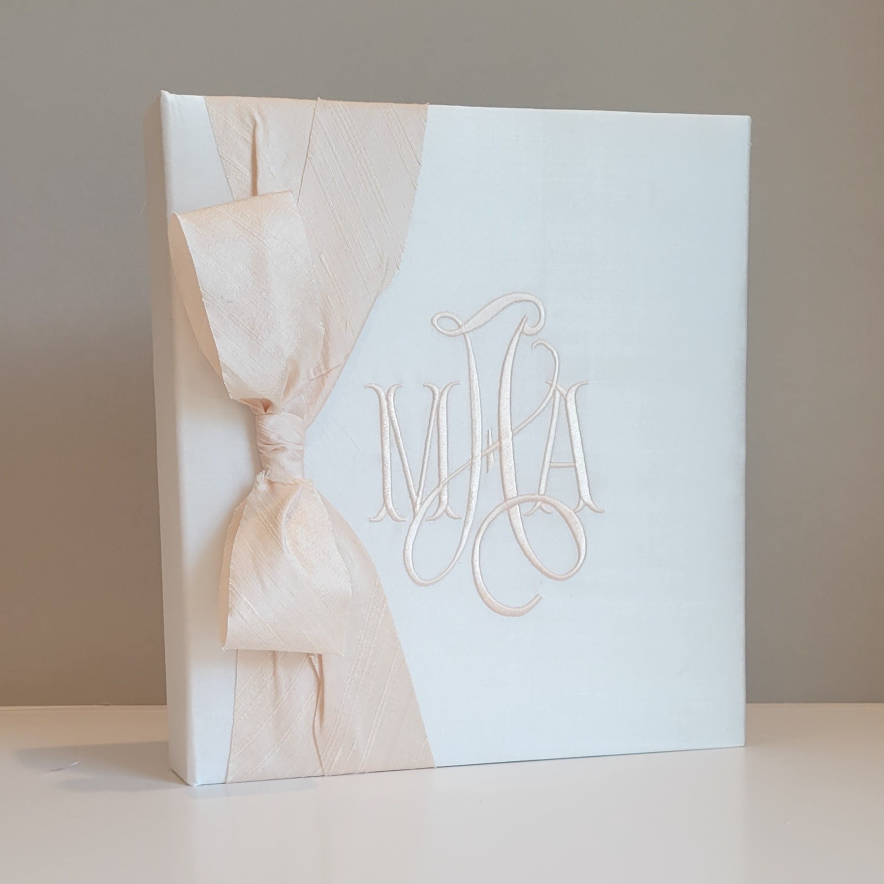Baby Memory Book - White Silk (w/ Silk Bow)