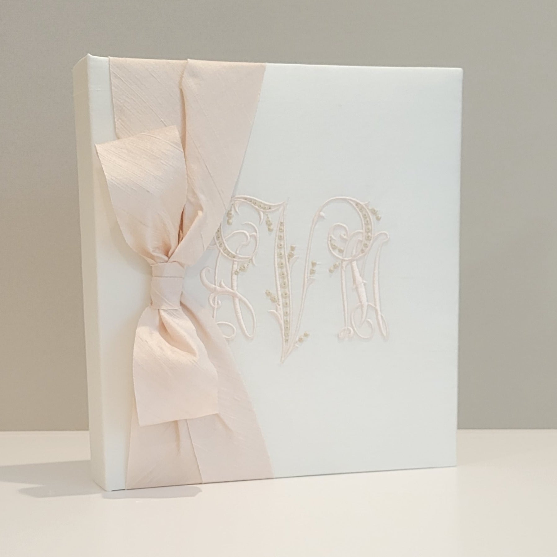 Baby Memory Book - White Silk (w/ Silk Bow)