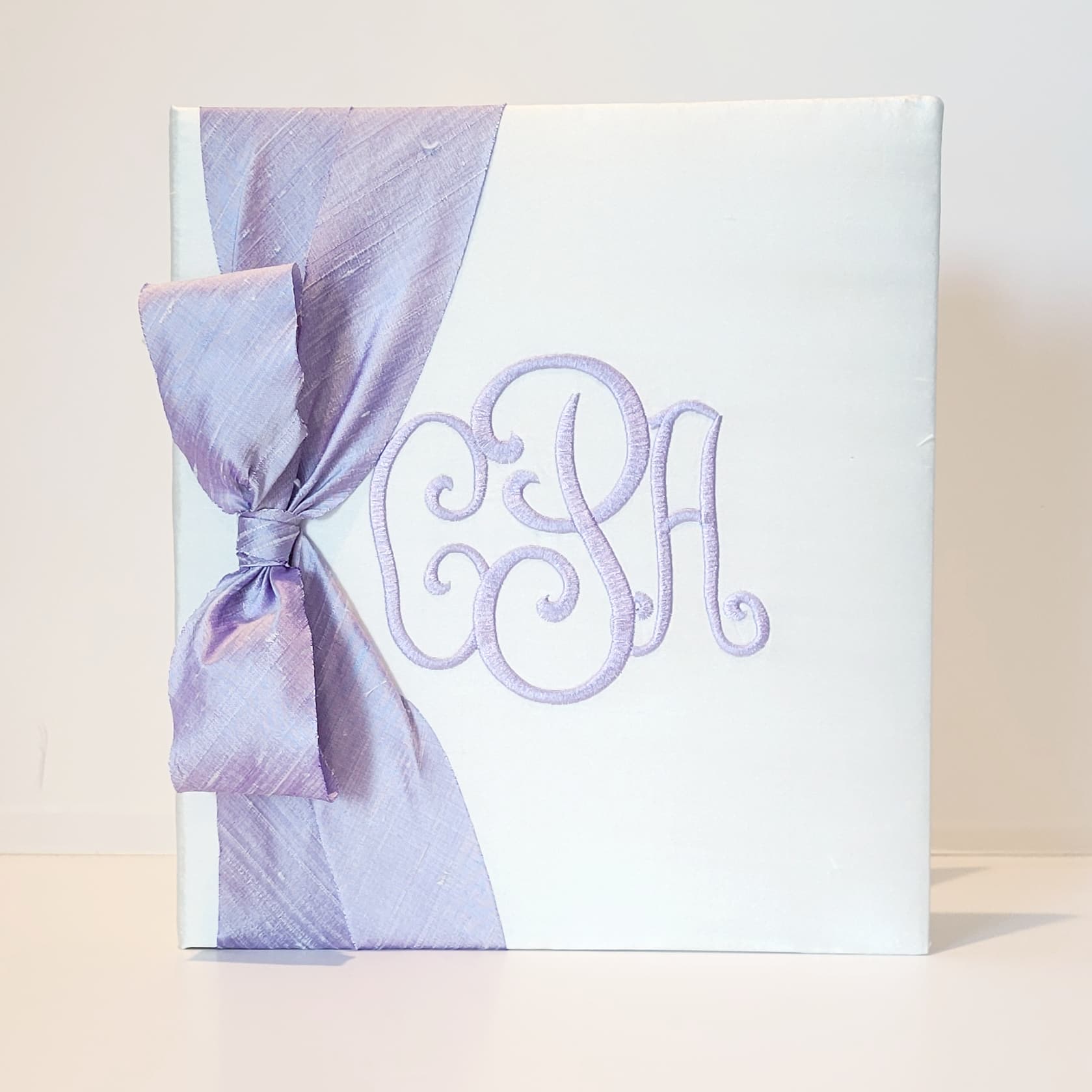 Baby Memory Book - White Silk (w/ Silk Bow)