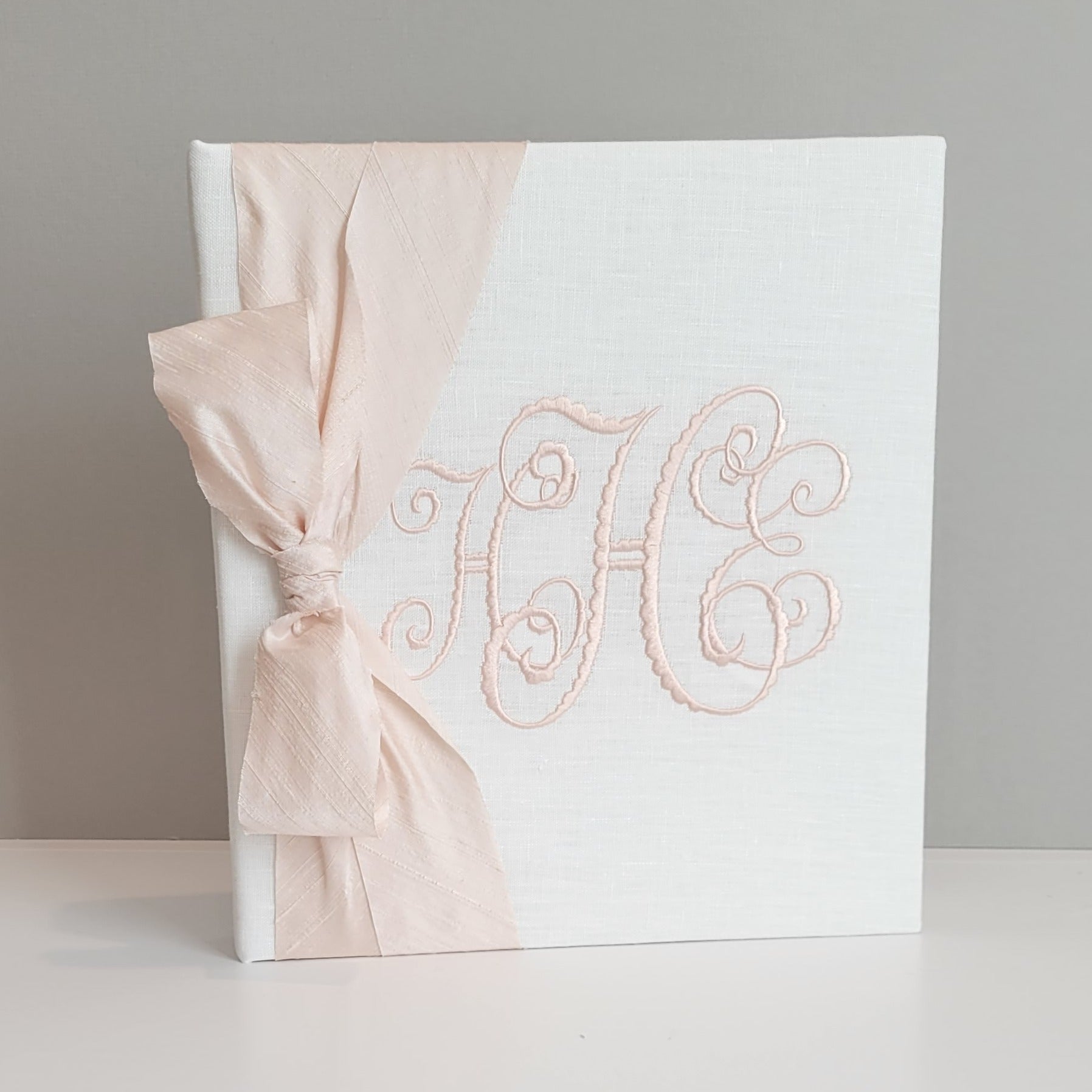 Baby Memory Book - White Silk (w/ Silk Bow)