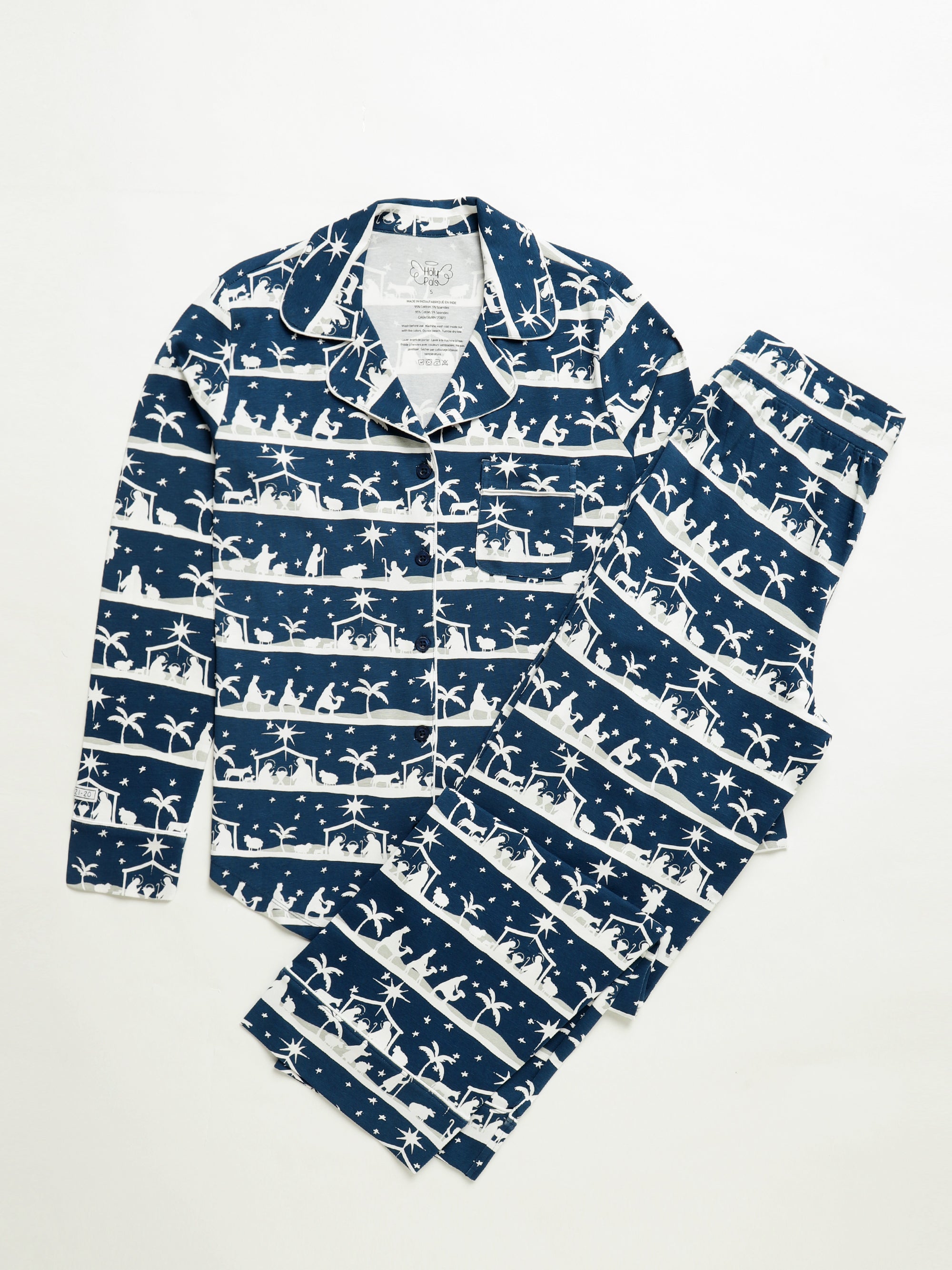 Starry Night Womens Notch Collar Pj Set Cotton