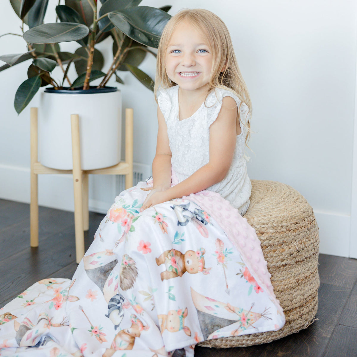 Woodland Tribe Pink Minky Baby Blanket