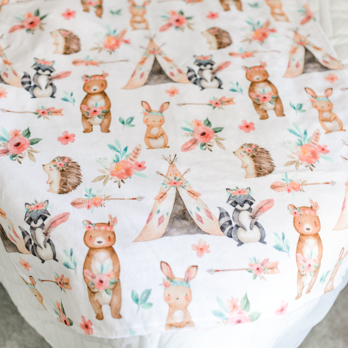 Woodland Tribe Pink Minky Baby Blanket