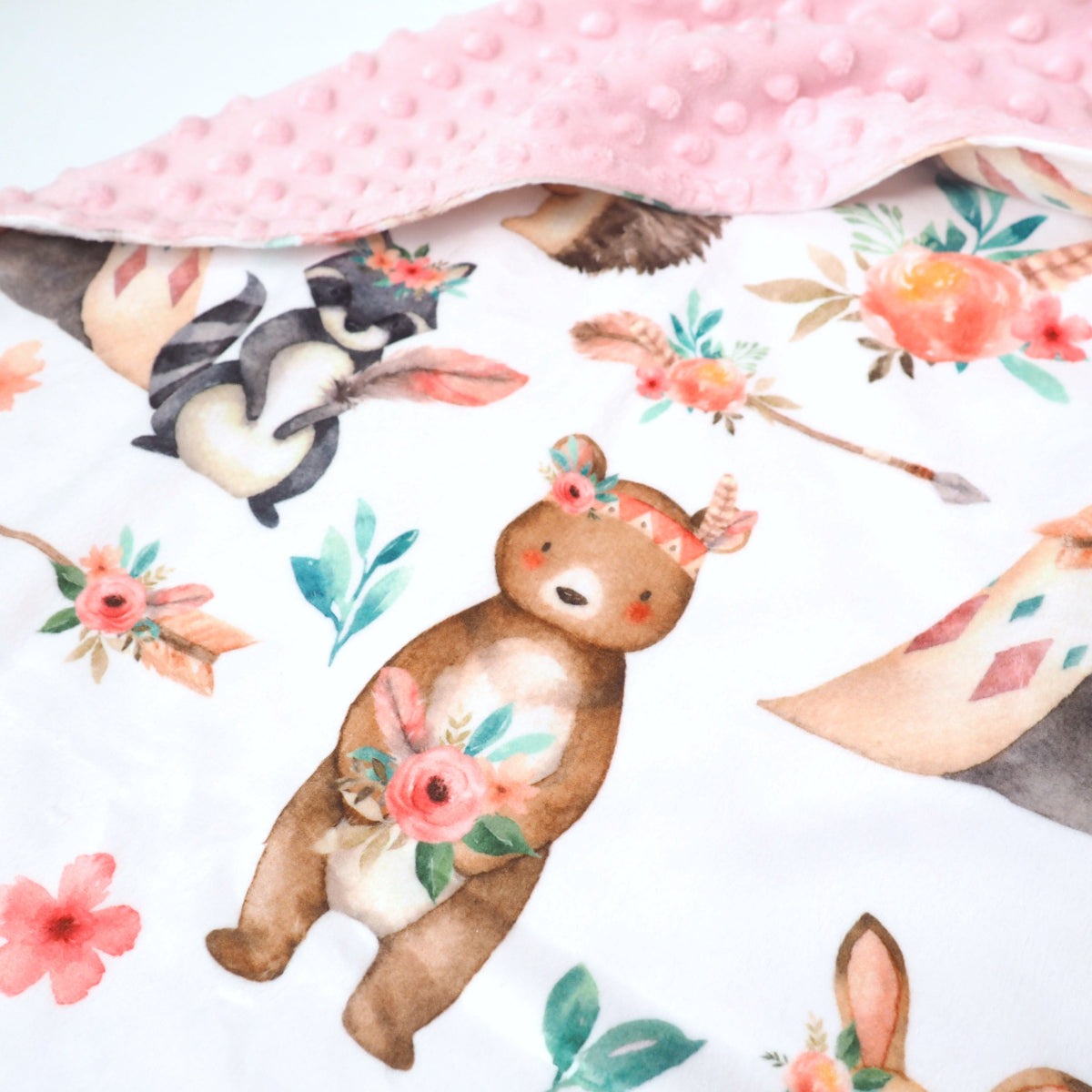 Woodland Tribe Pink Minky Baby Blanket