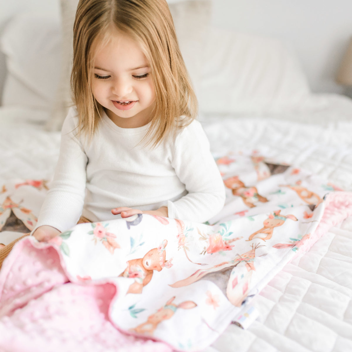 Woodland Tribe Pink Minky Baby Blanket