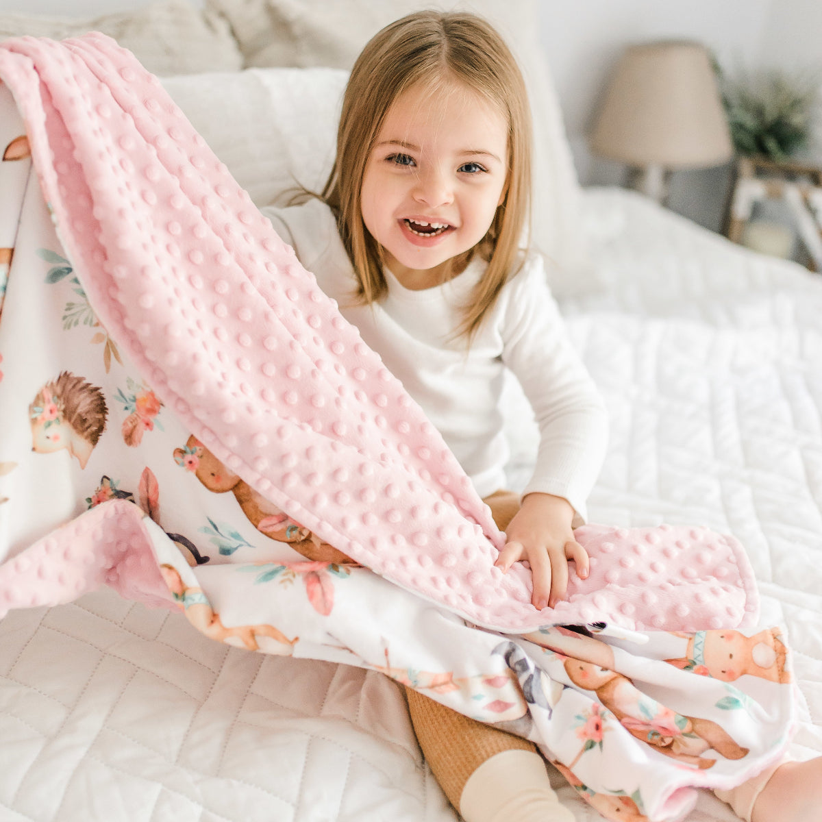 Woodland Tribe Pink Minky Baby Blanket