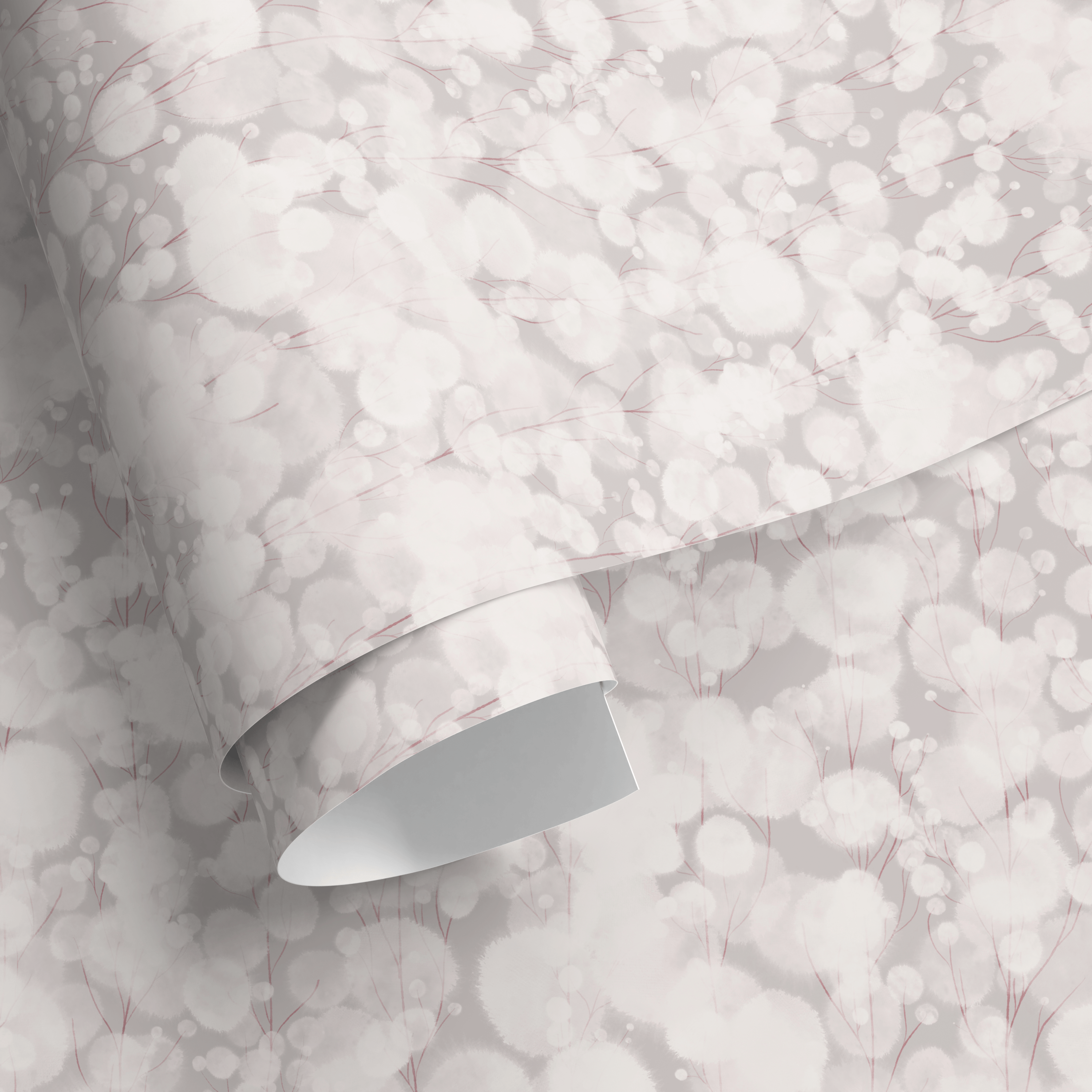 Abstract Wallpaper With Delicate Blooming Branches In Gray And Red - X128