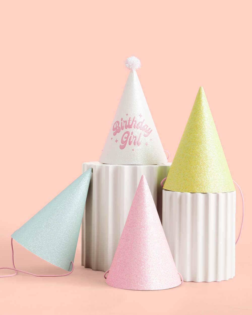 Pastel Party Hats - 13 Glitter Paper Hats