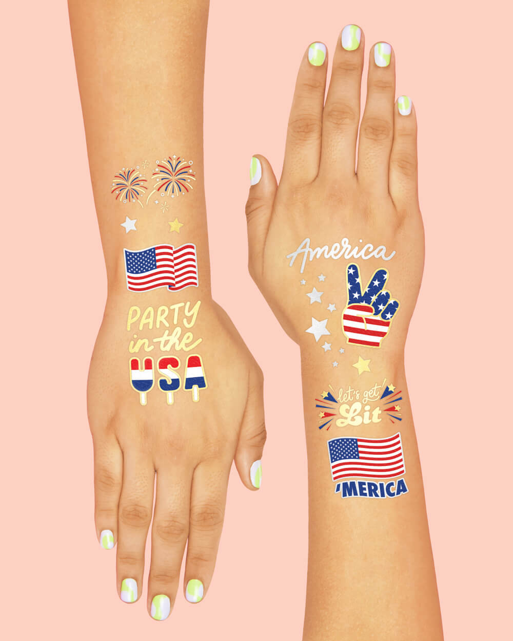 Party In The Usa Tats - 34 Foil Temporary Tattoos