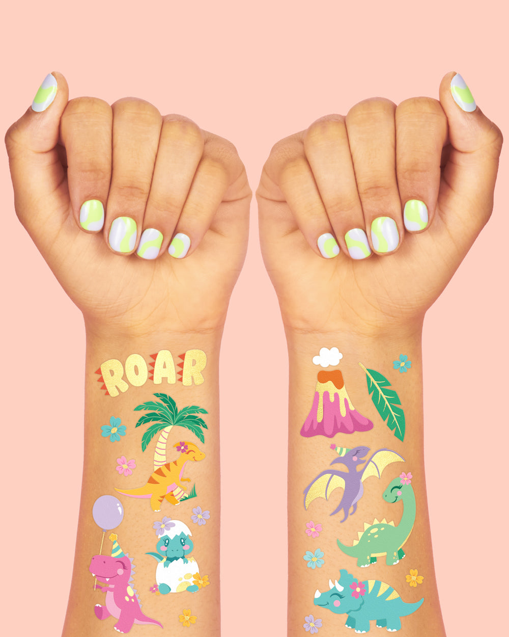 Cute Dino Tats - 40 Foil Temporary Tattoos