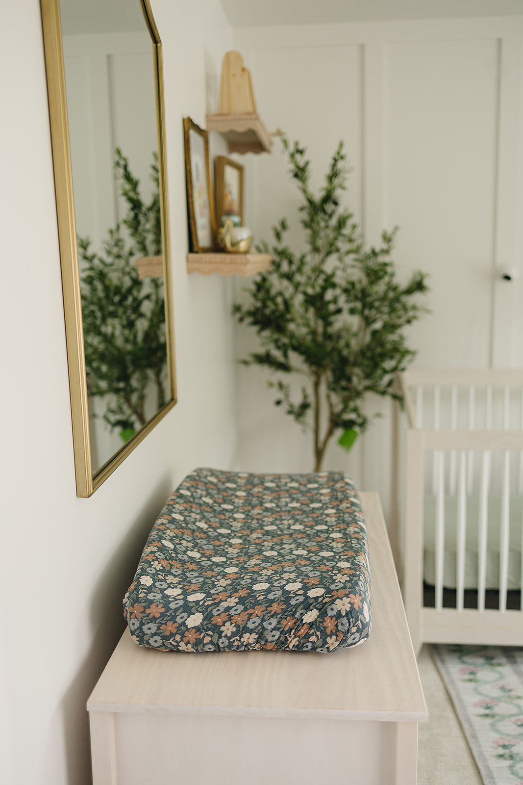 Midnight Floral Print Muslin Changing Pad Cover