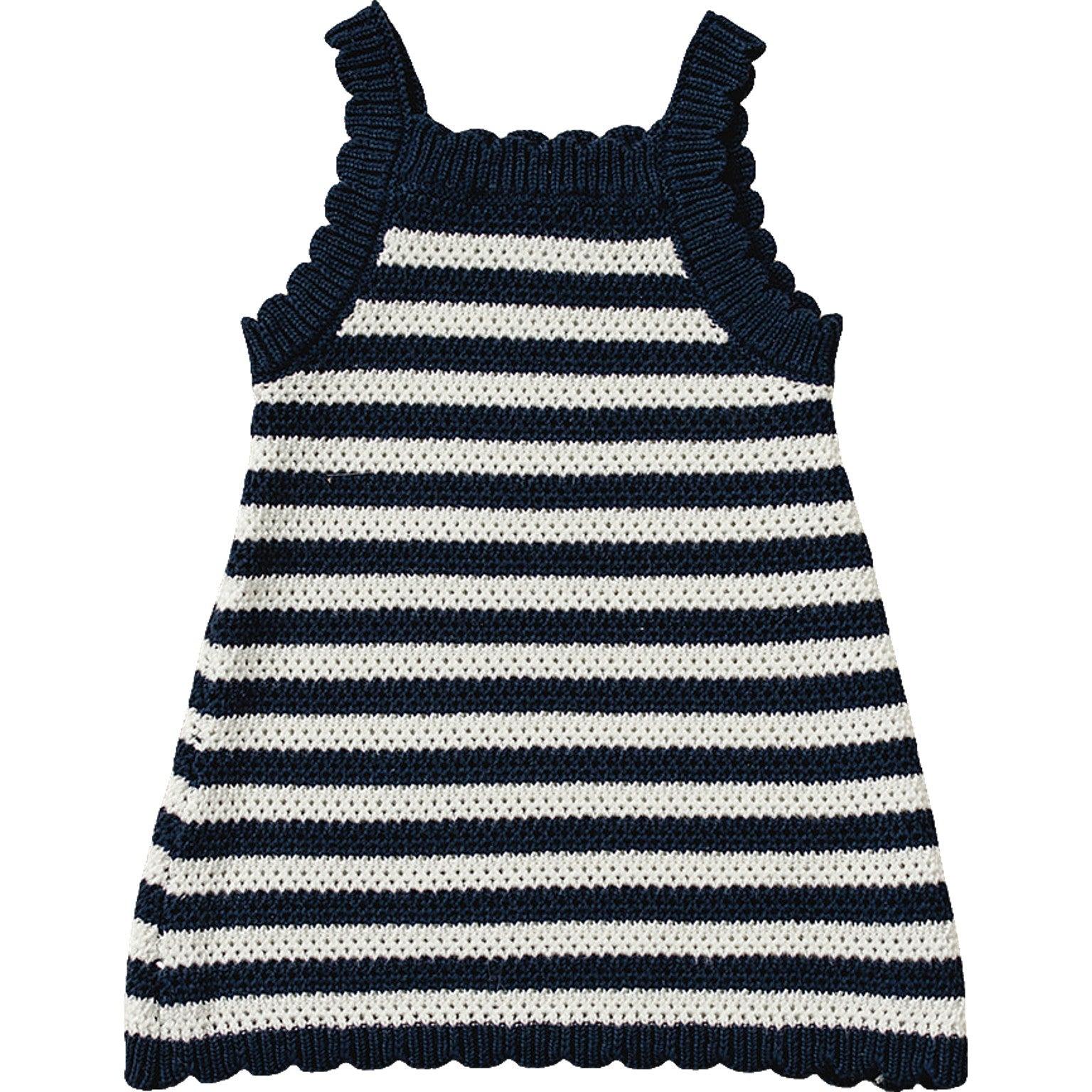 Petit Bebe Knits Baby / Toddler Girls Navy Blue Stripe Knit Dress - Smocked Flags - Bishop main image 0