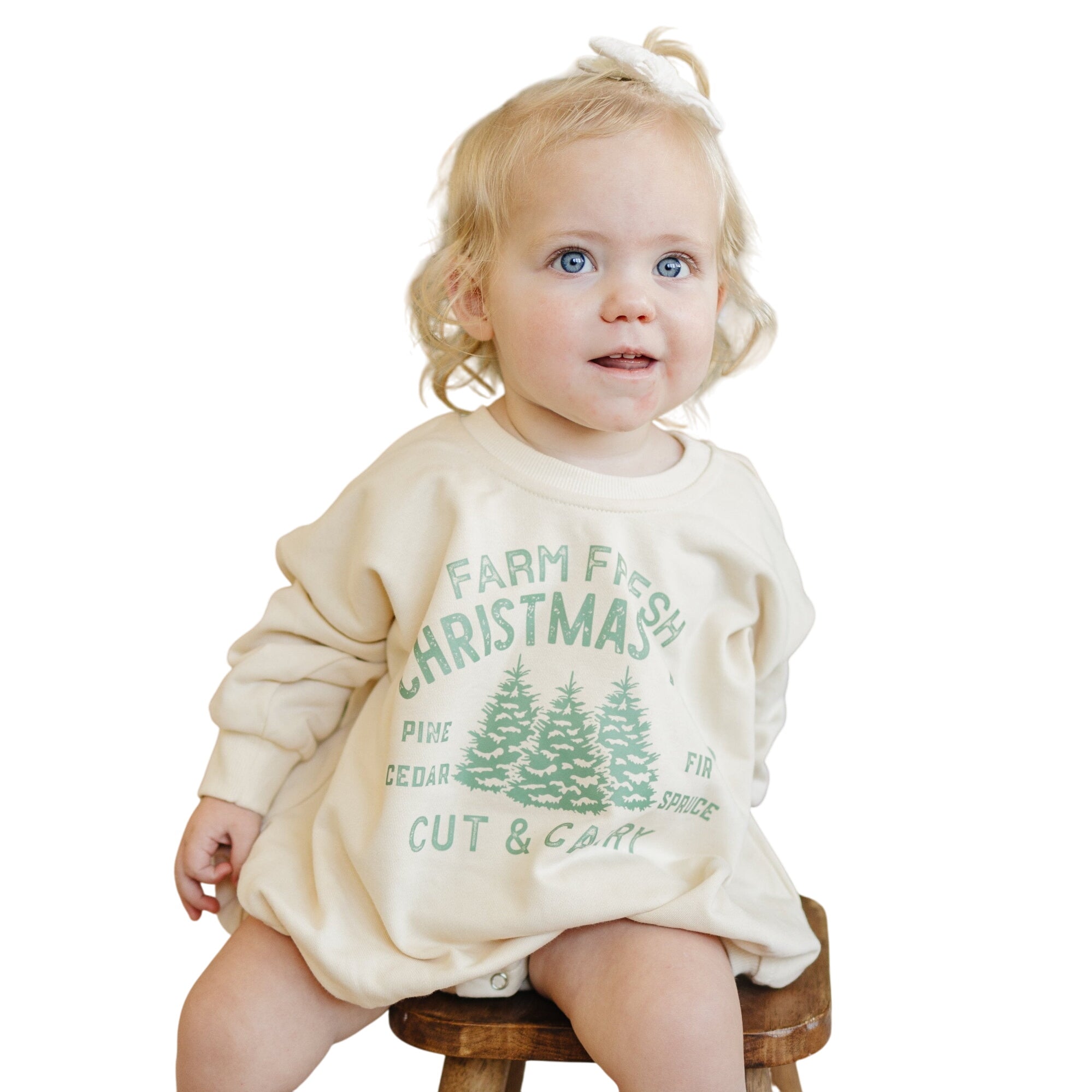 Farm Fresh Christmas Trees Sweatshirt Romper - Cream