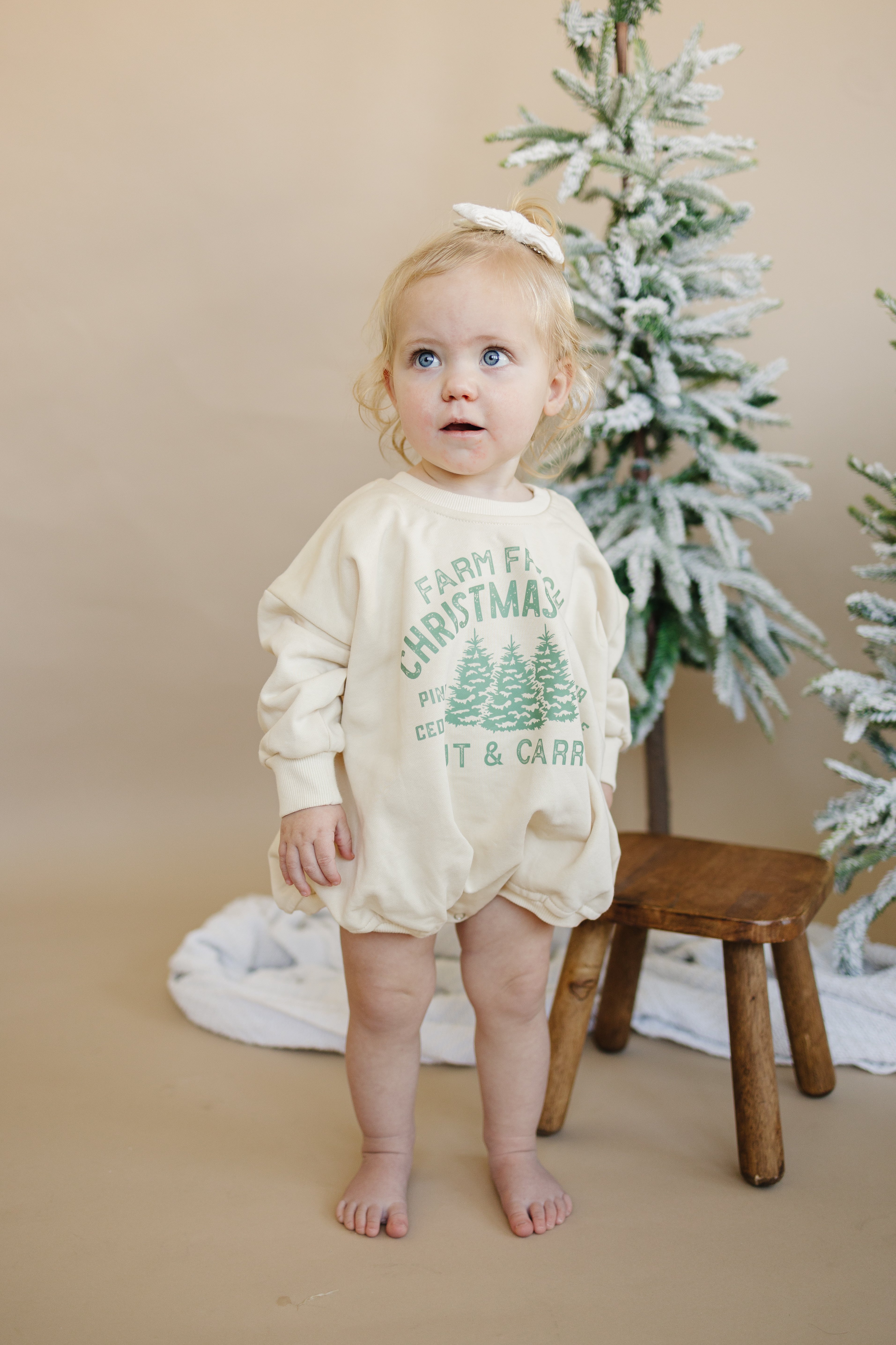 Farm Fresh Christmas Trees Sweatshirt Romper - Cream