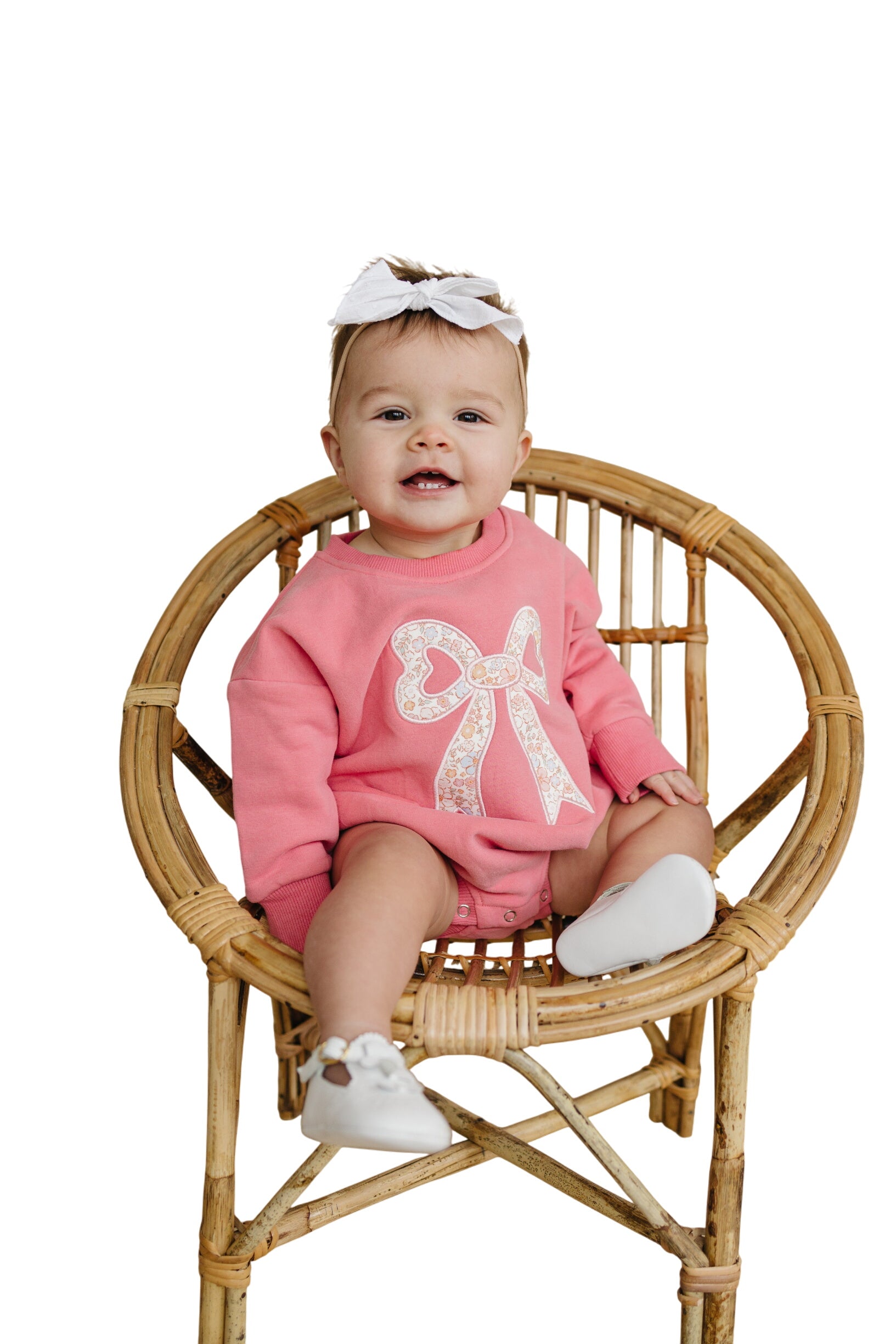 Applique Floral Bow Sweatshirt Romper