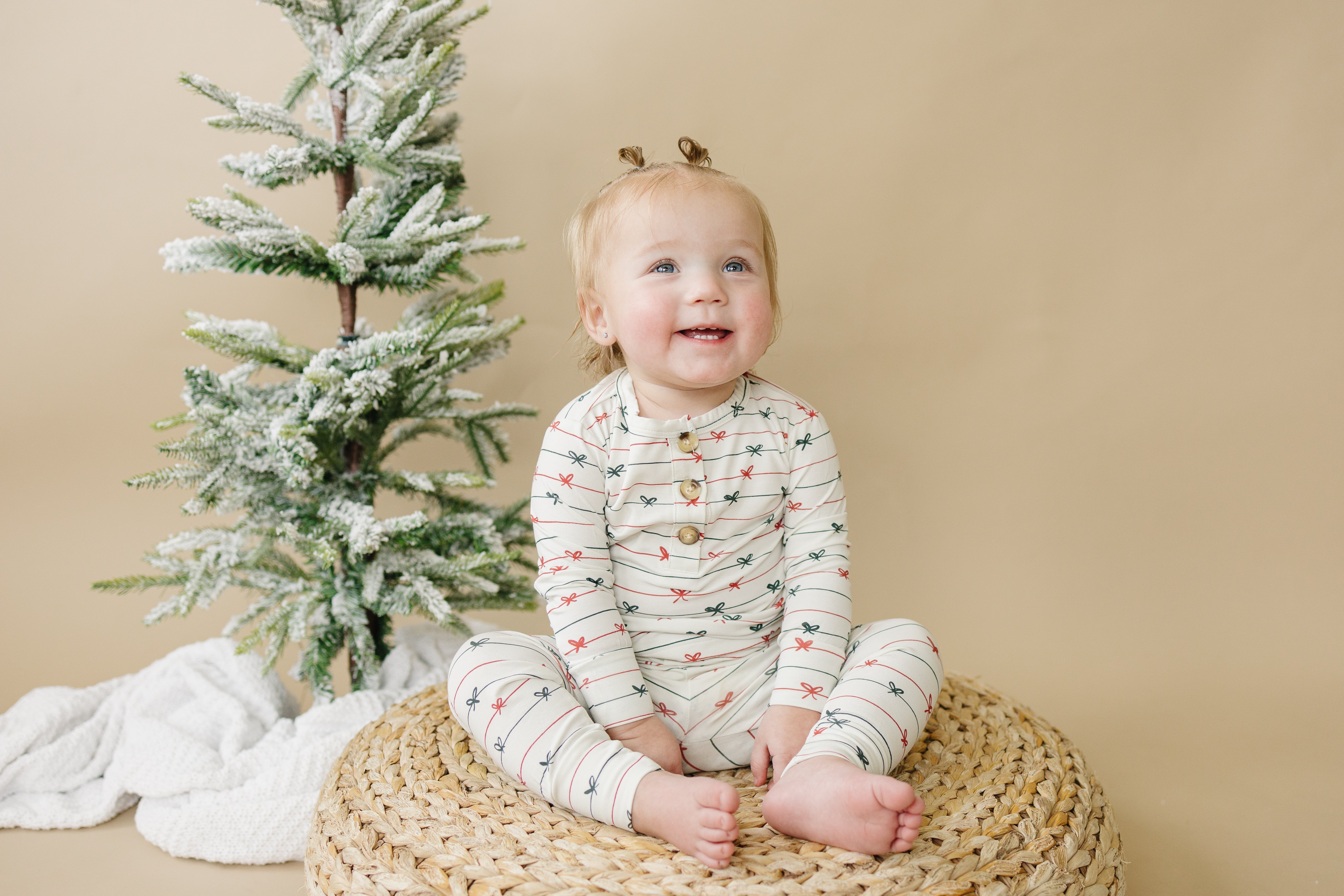 Tied With A Bow Christmas 2pc Henley Bamboo Pajamas