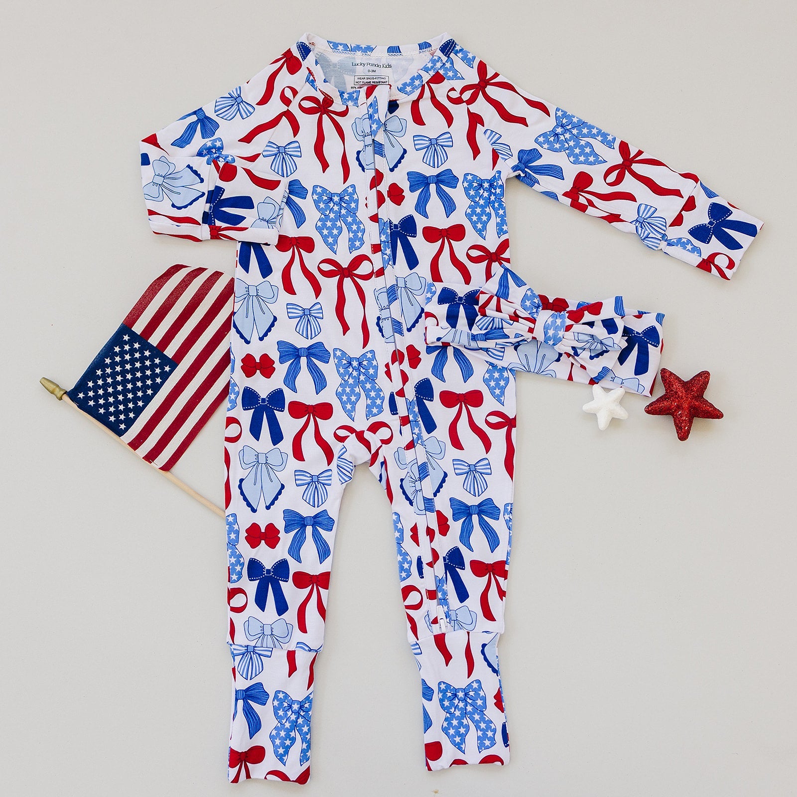 Bamboo Zip Romper | Red-white & Bows