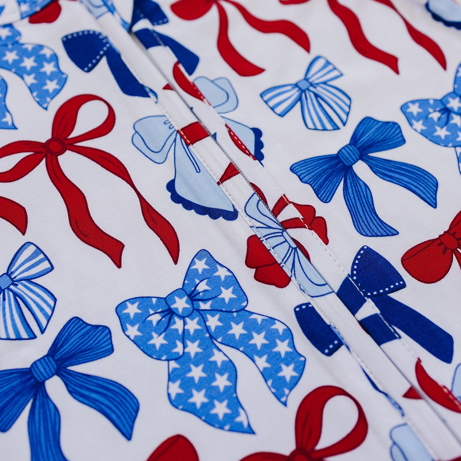 Bamboo Zip Romper | Red-white & Bows