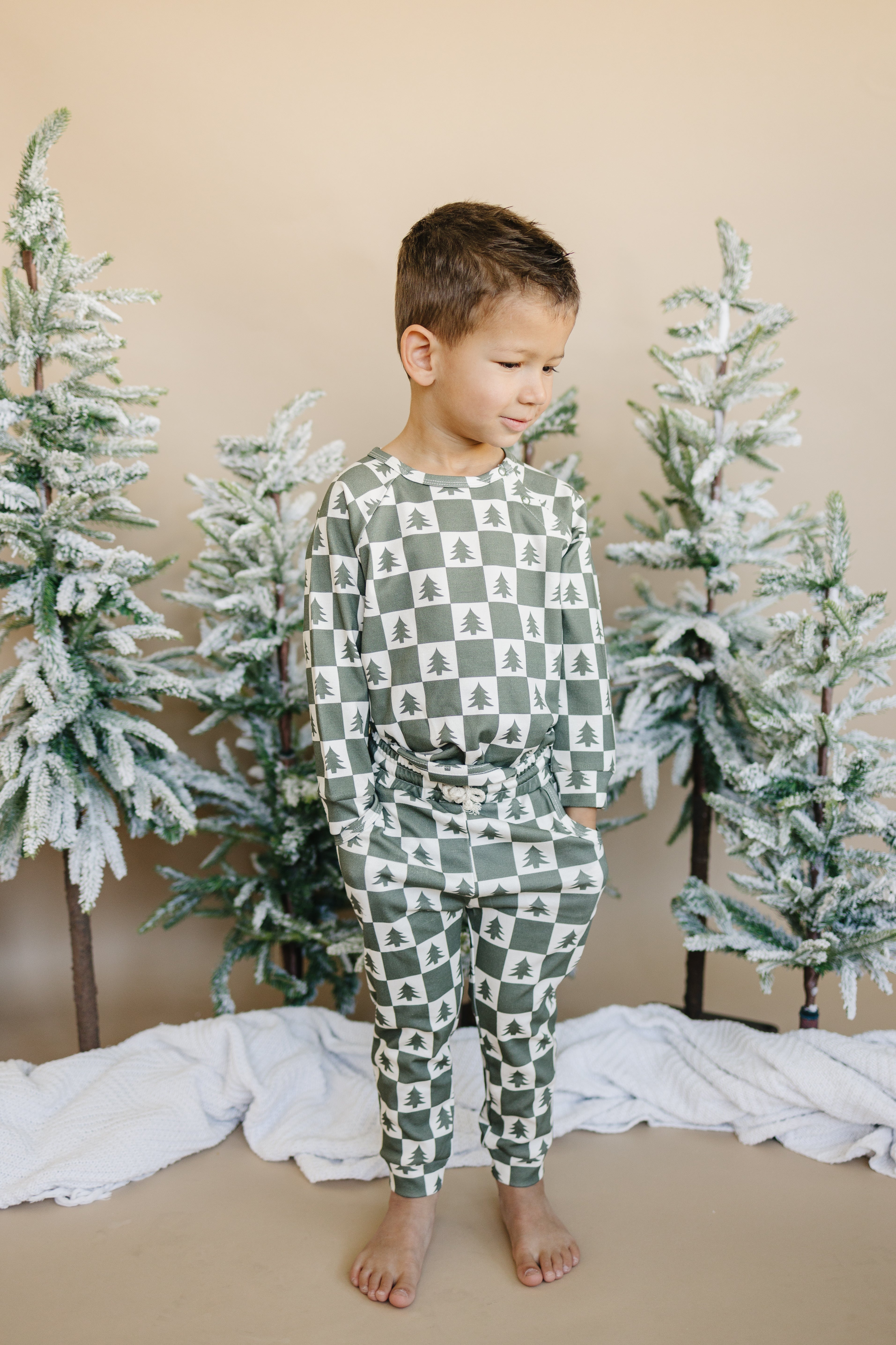 Checkered Christmas Trees Organic Cotton Set