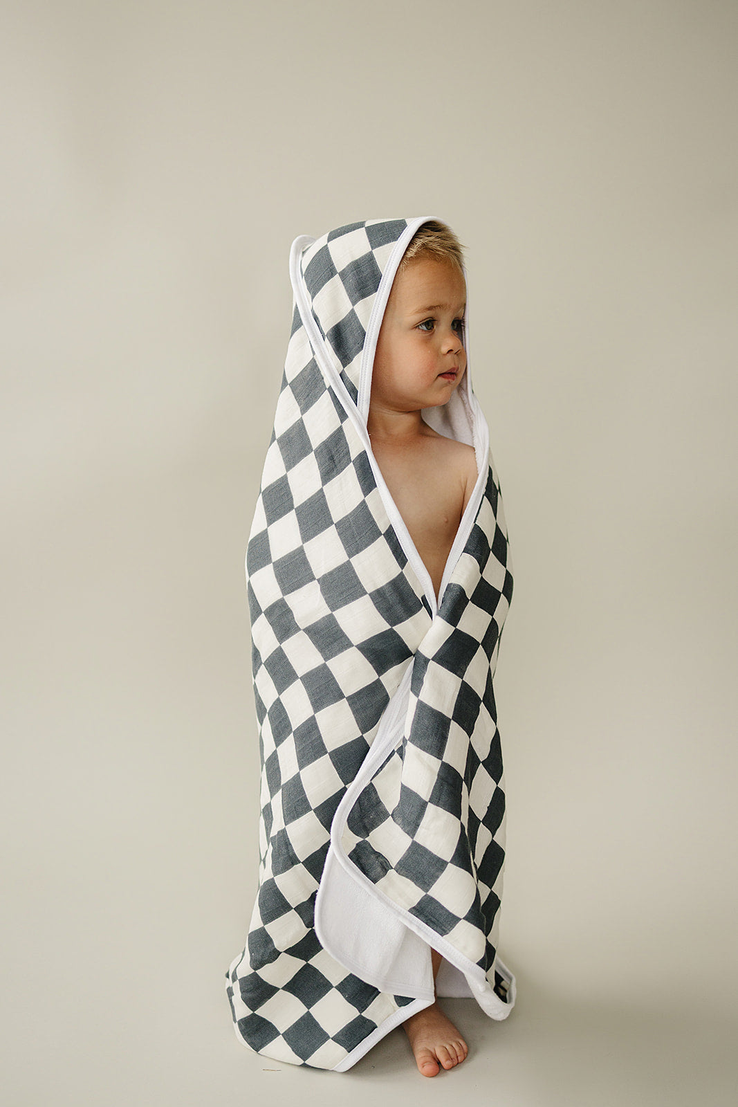 Charcoal Checkered Muslin Hooded Towel