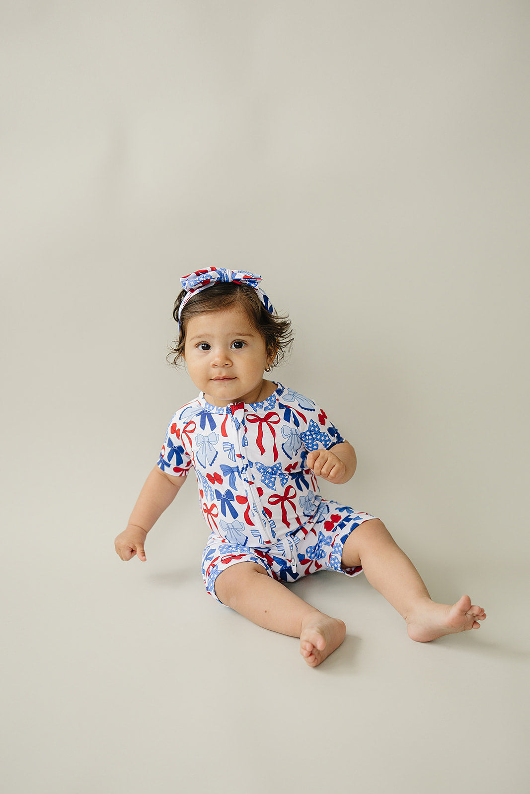Bamboo Shorty Romper | Red-white & Bows