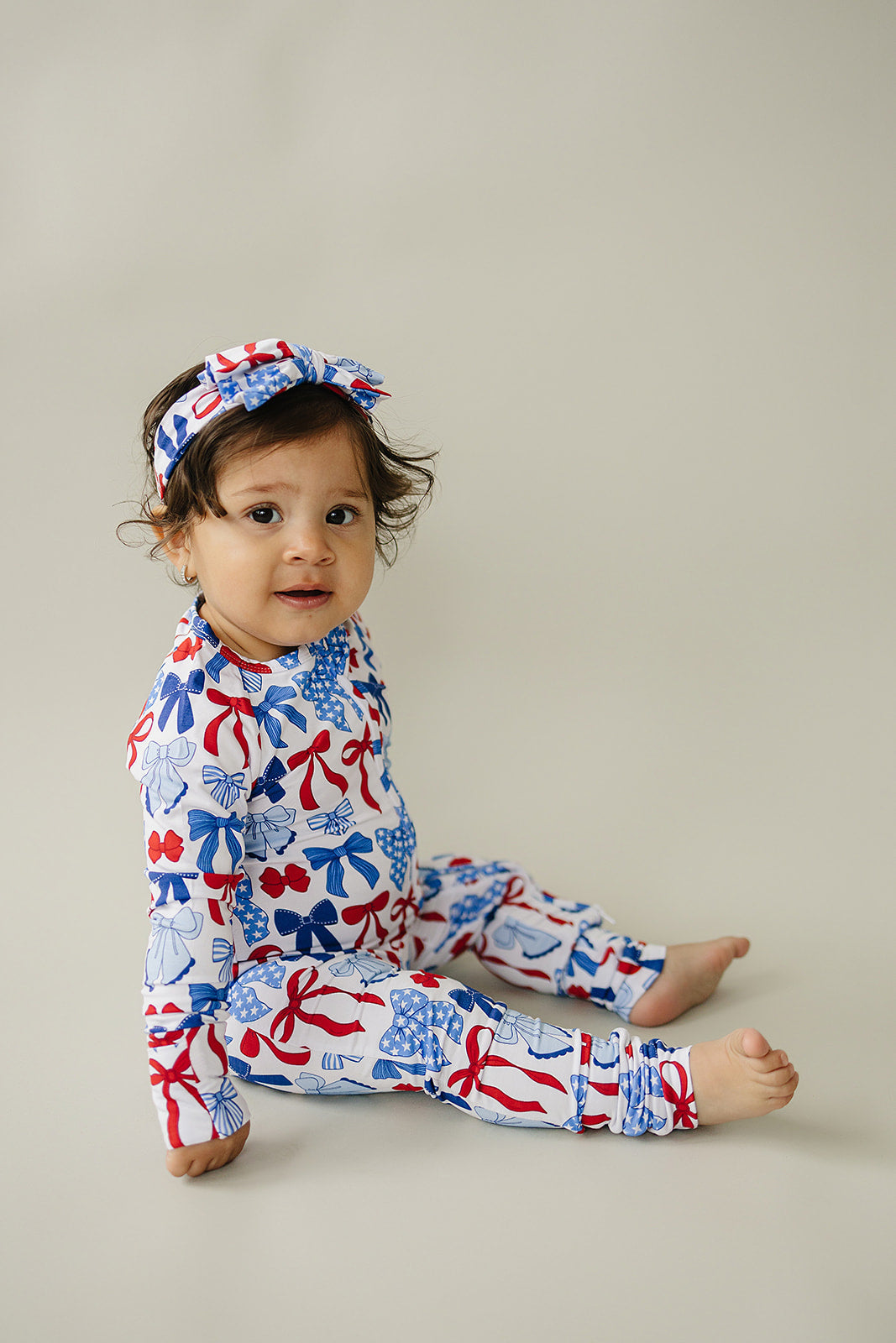 Bamboo Zip Romper | Red-white & Bows