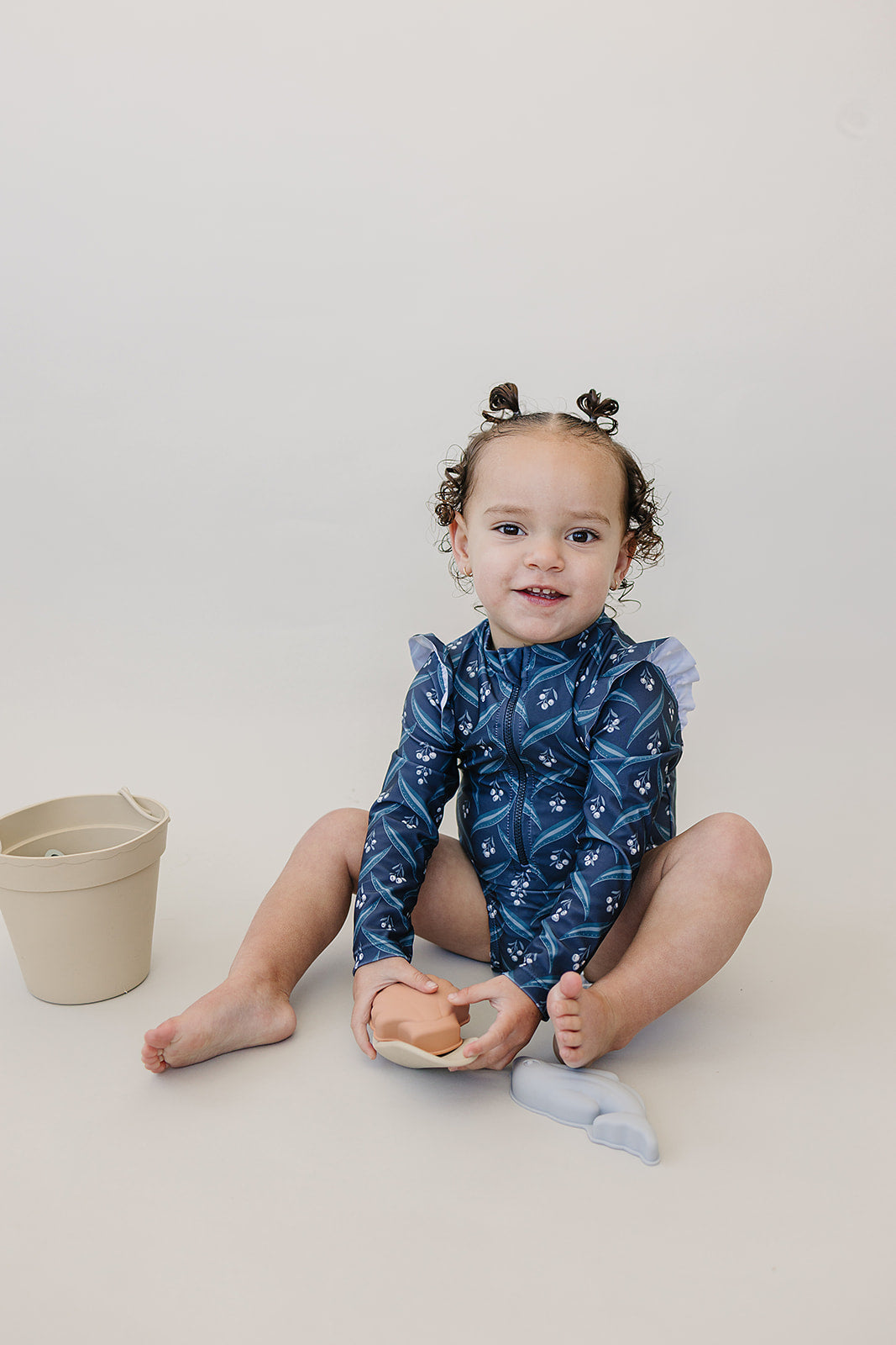 Navy Berry Long Sleeve Ruffle Zipper One-piece