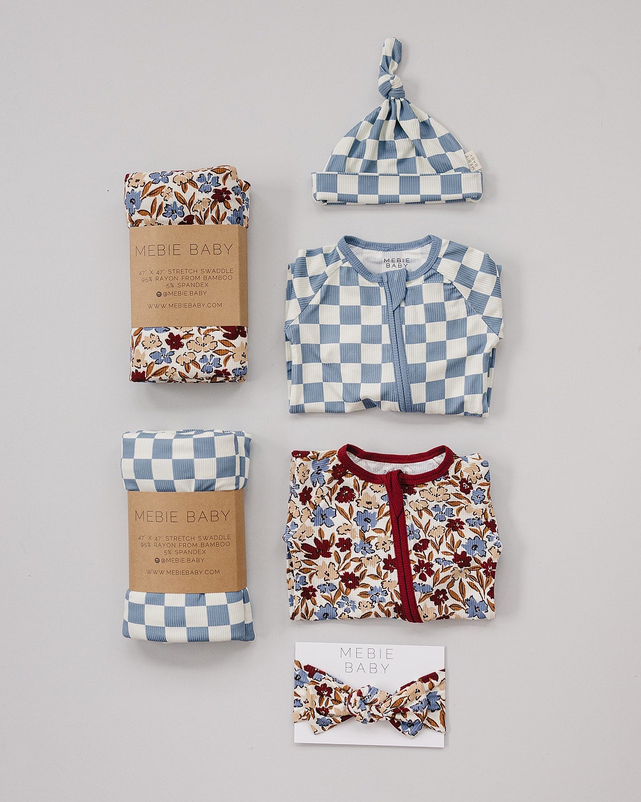 Blue Checkered Ribbed Bamboo Stretch Swaddle