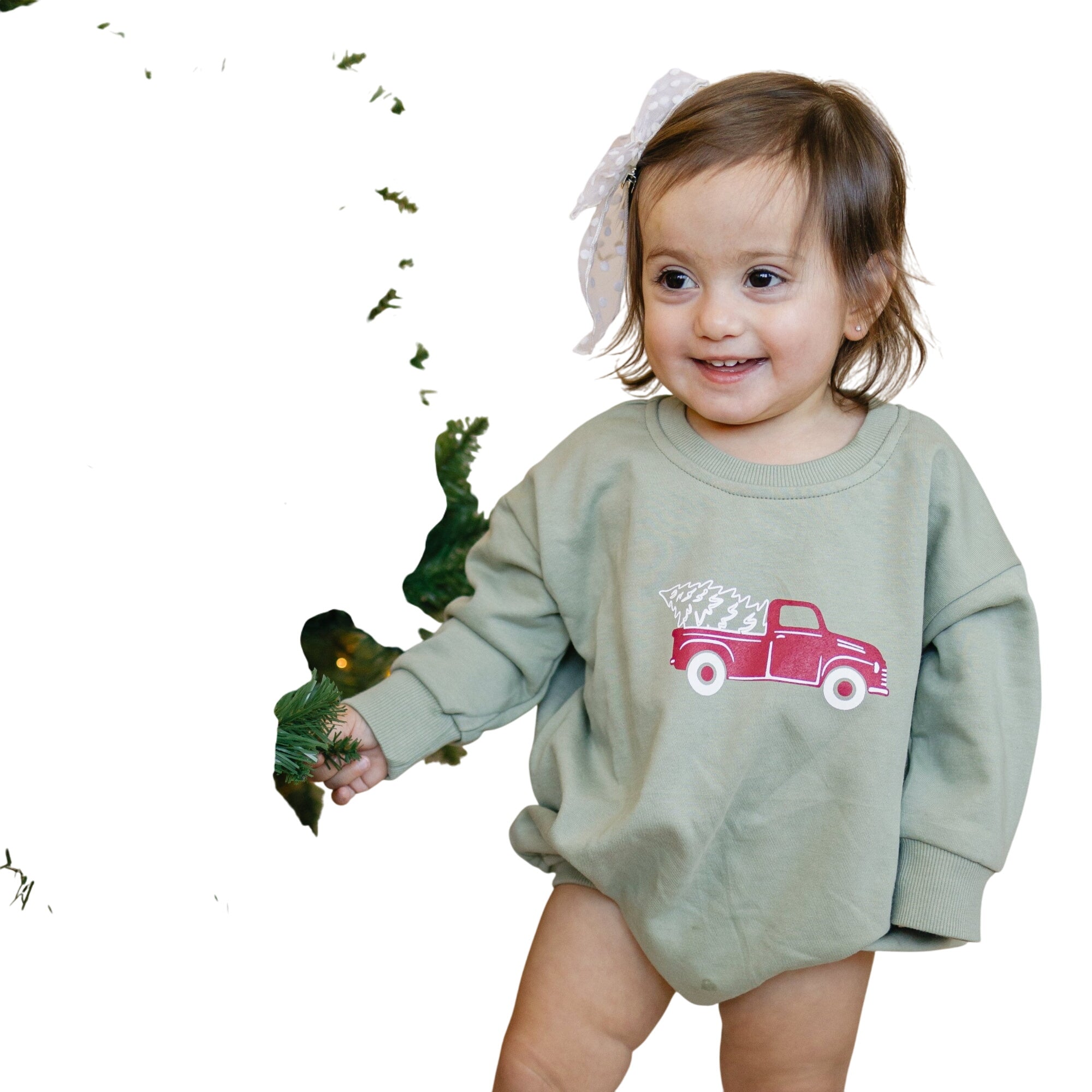Christmas Tree Truck Sweatshirt Romper