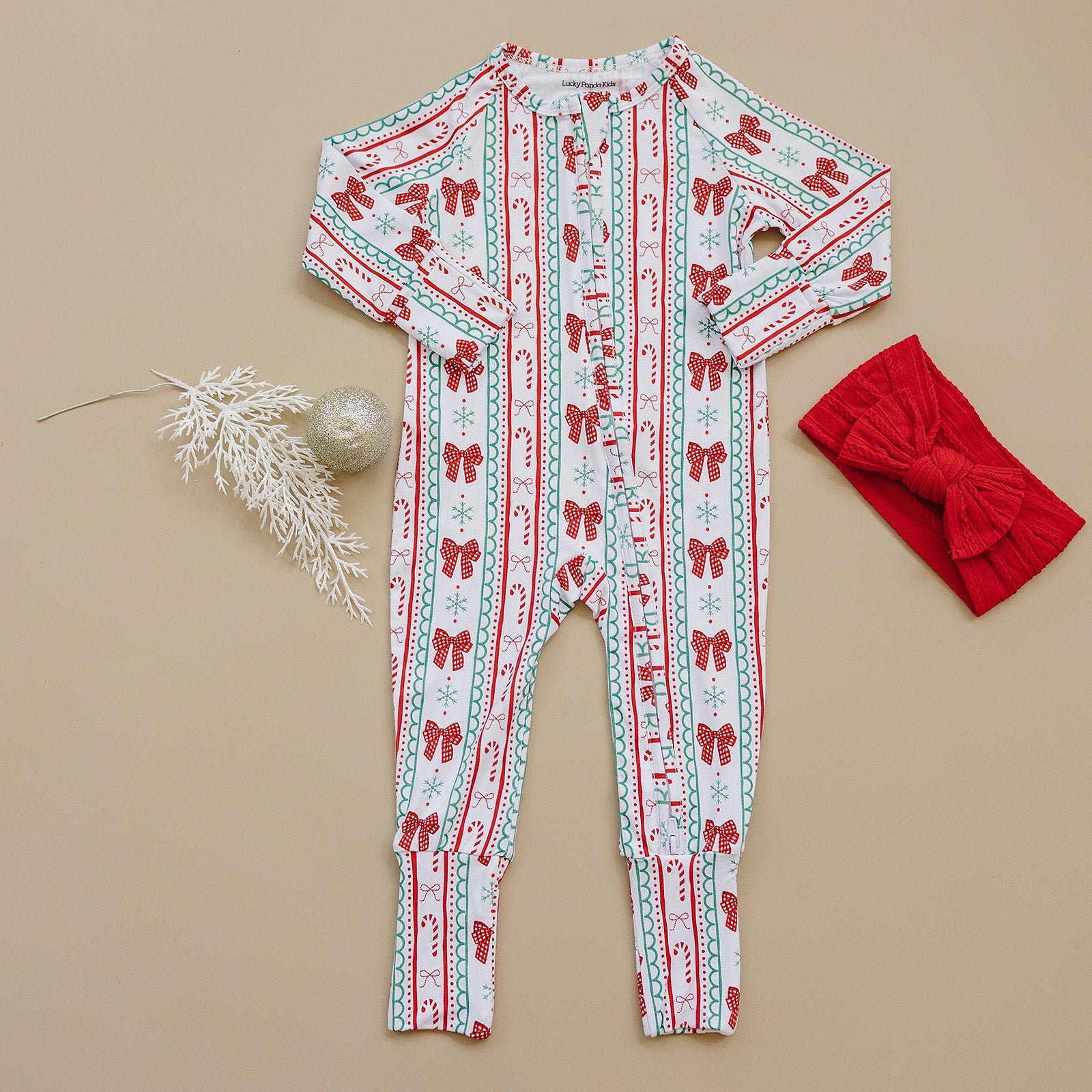 Bamboo Zip Romper | Retro Candy Cane