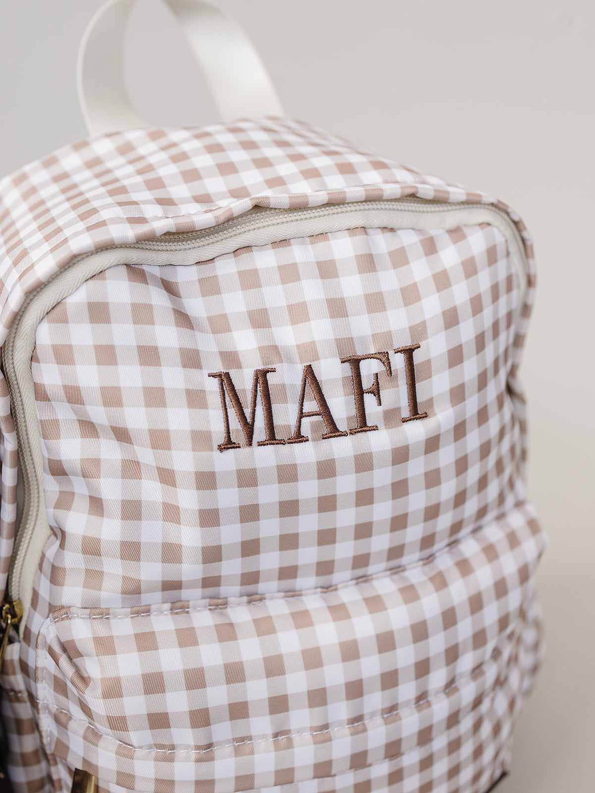 Tan Gingham Mini Backpack