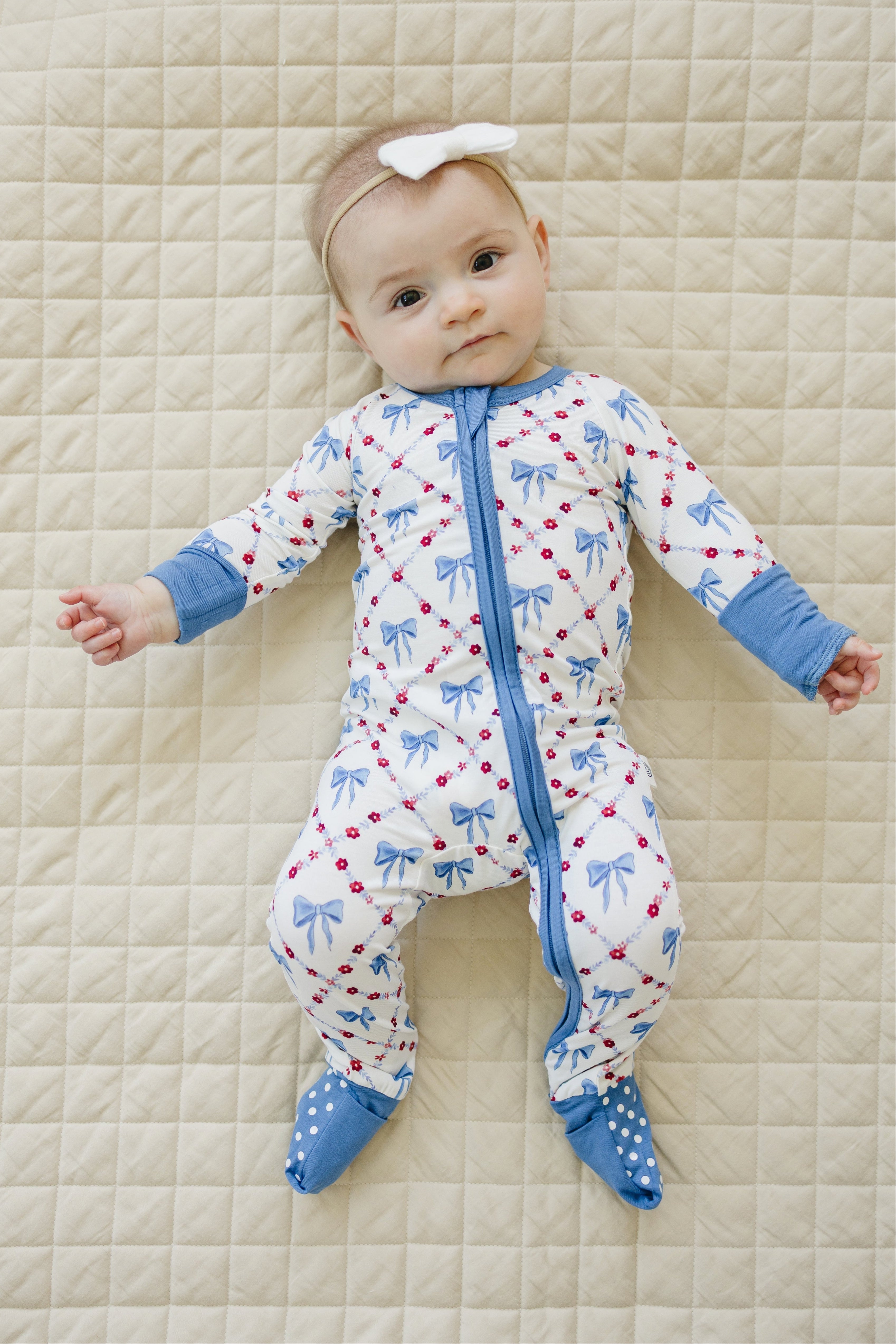 Red White & Bows Bamboo Zippy Romper