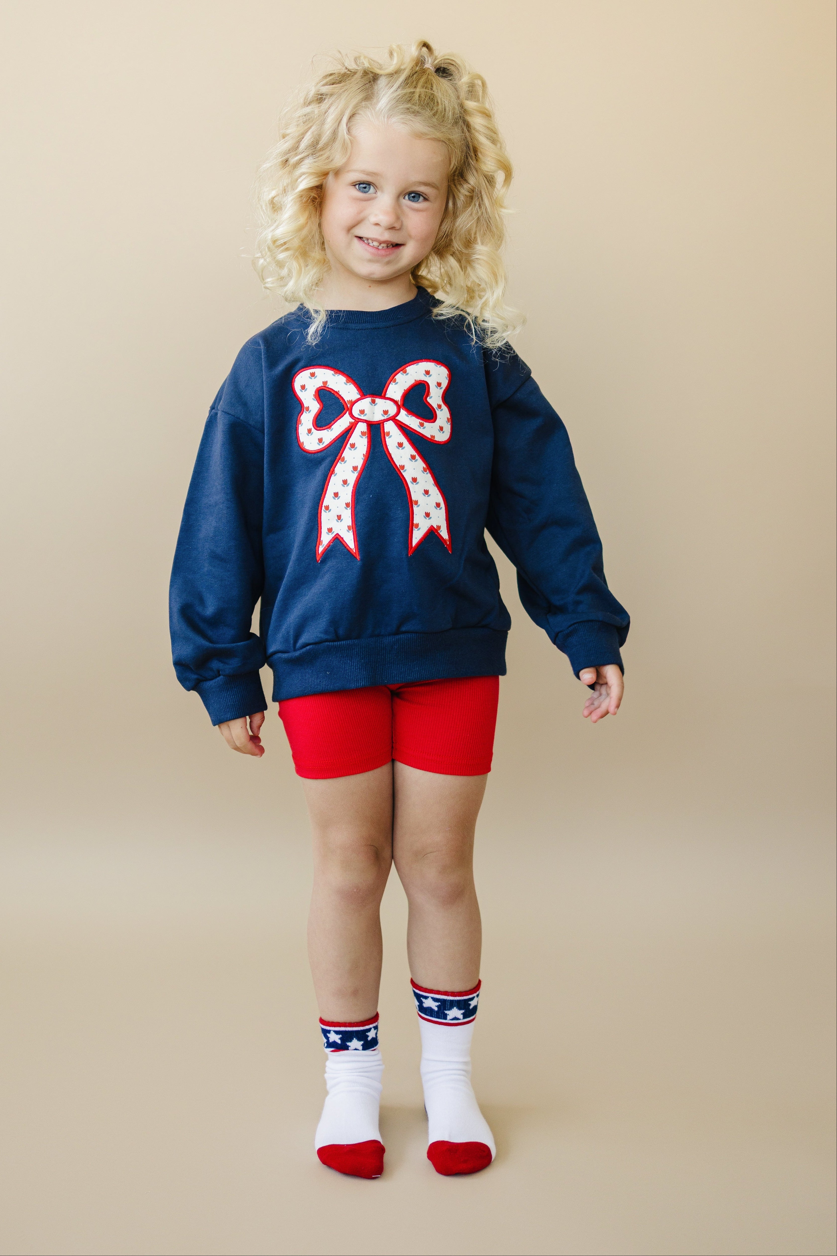 4th Of July Tulip Bow Applique Crewneck Sweatshirt