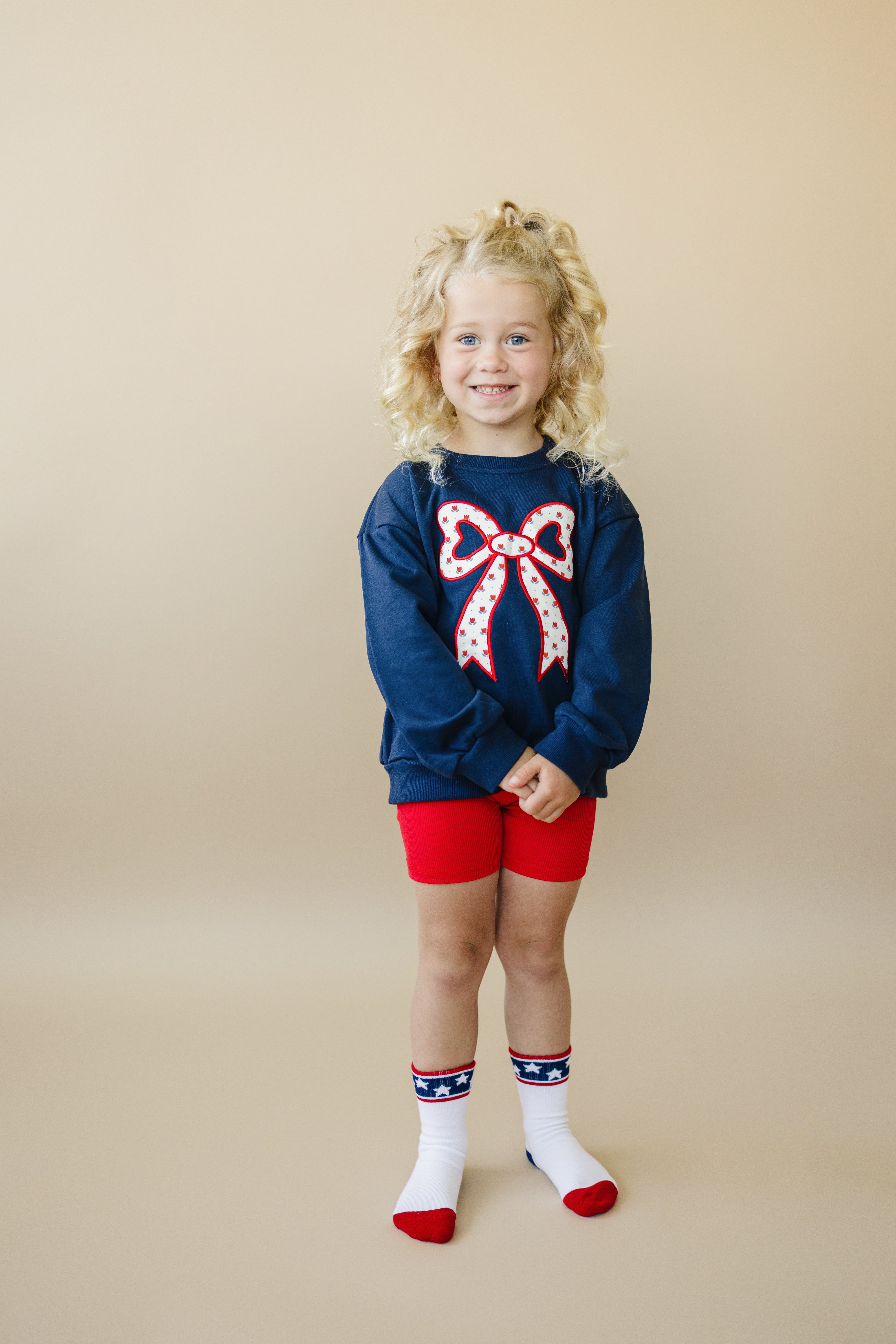 4th Of July Tulip Bow Applique Crewneck Sweatshirt