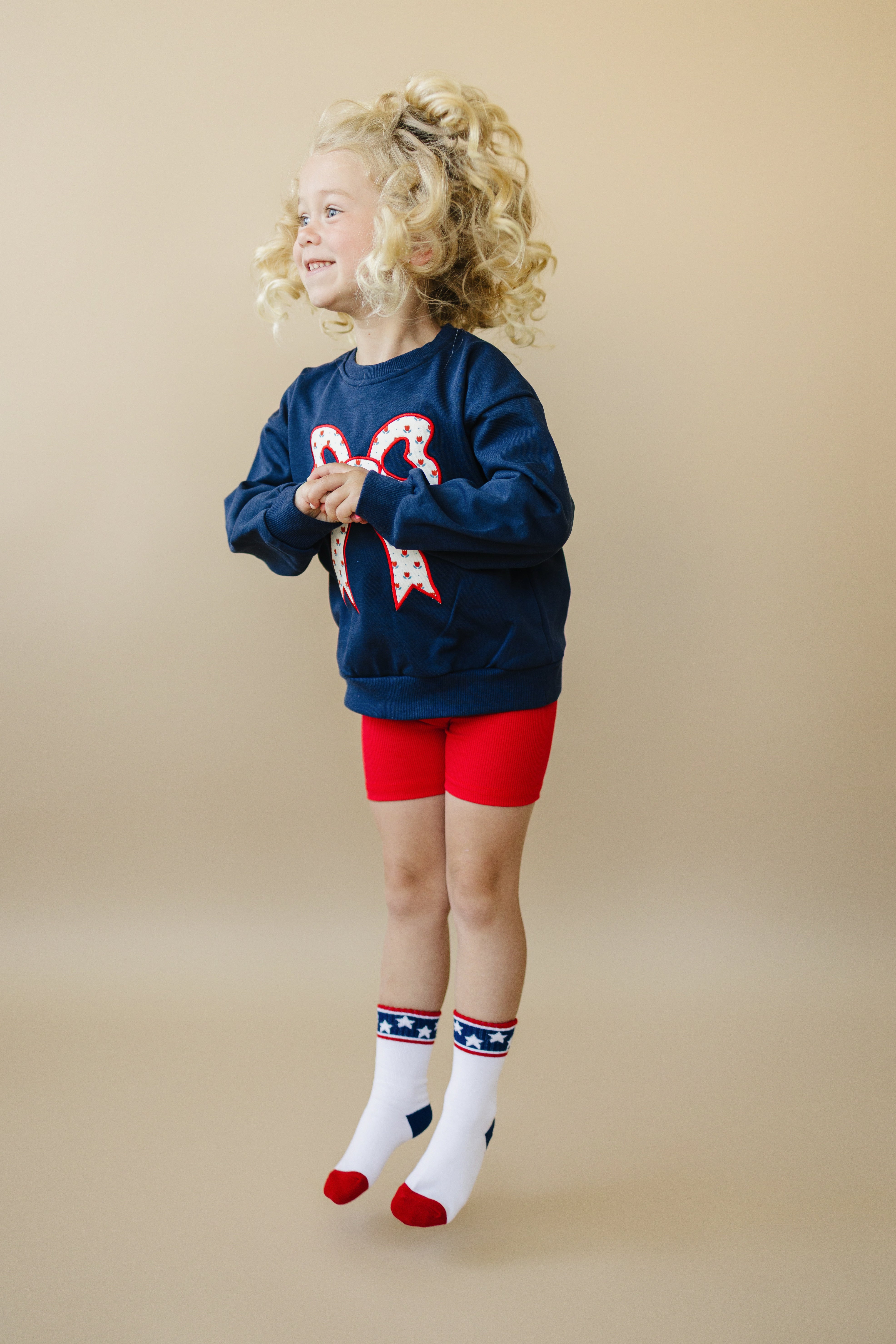4th Of July Tulip Bow Applique Crewneck Sweatshirt