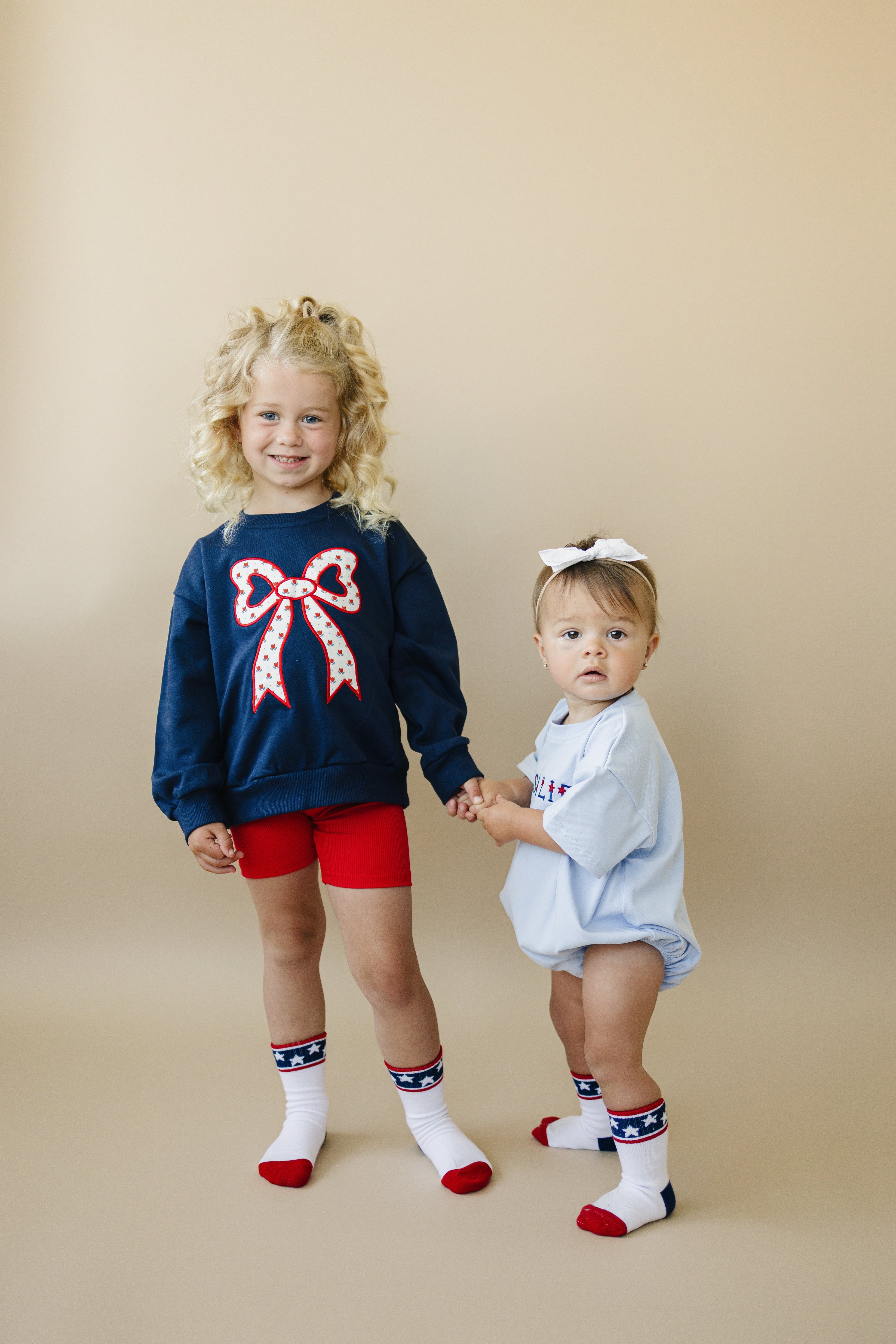 4th Of July Tulip Bow Applique Crewneck Sweatshirt