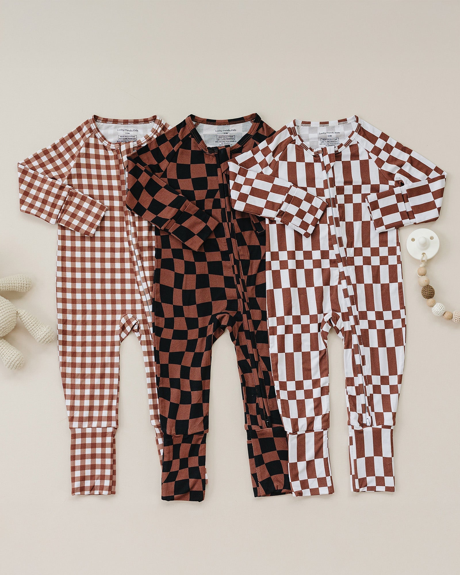 Bamboo Zip Romper | Chocolate Checkered