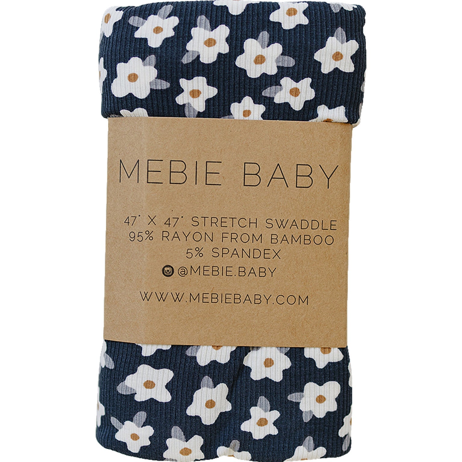 Navy Daisy Ribbed Bamboo Stretch Swaddle