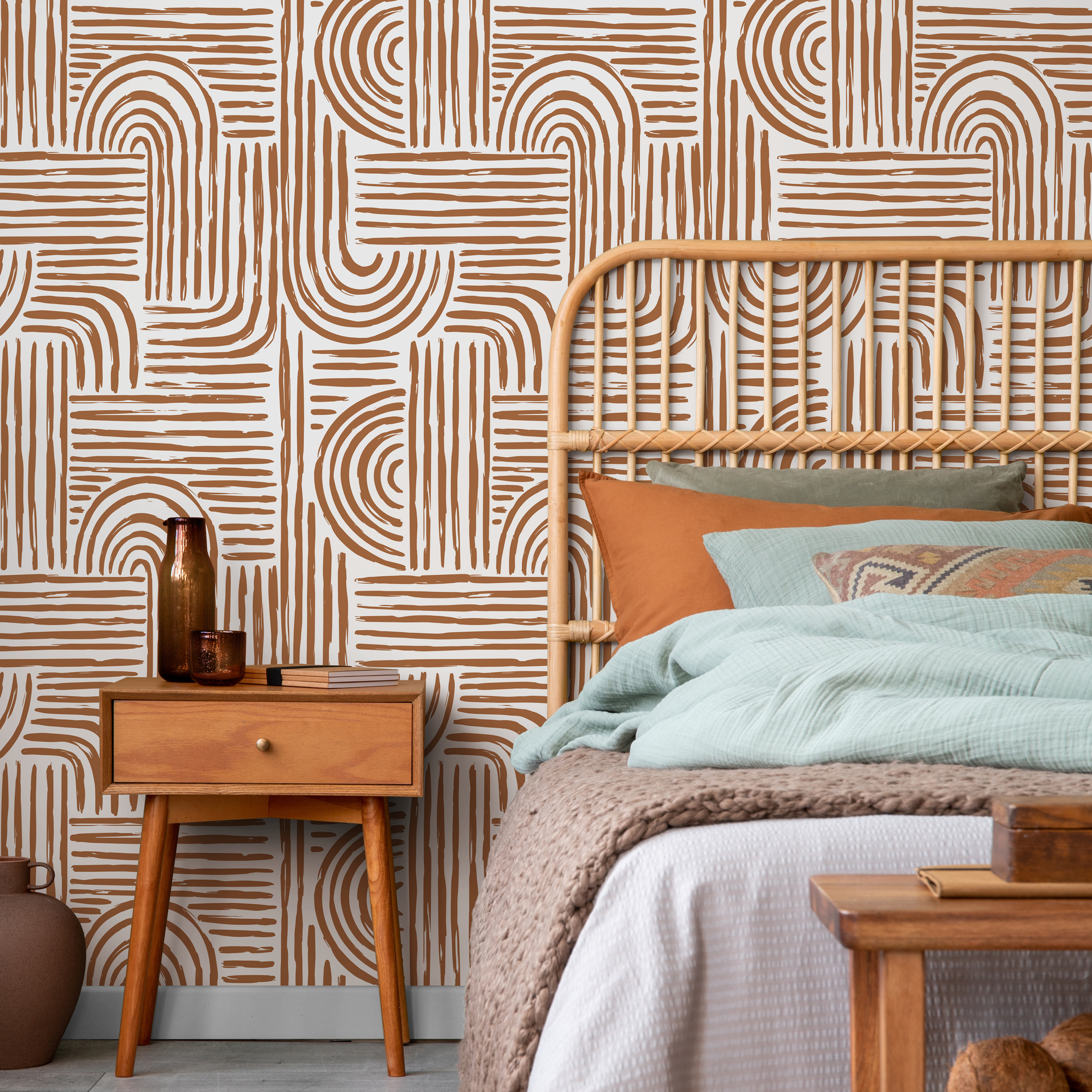 Abstract Wallpaper With Rounded Brush Strokes In Brown - Zaac