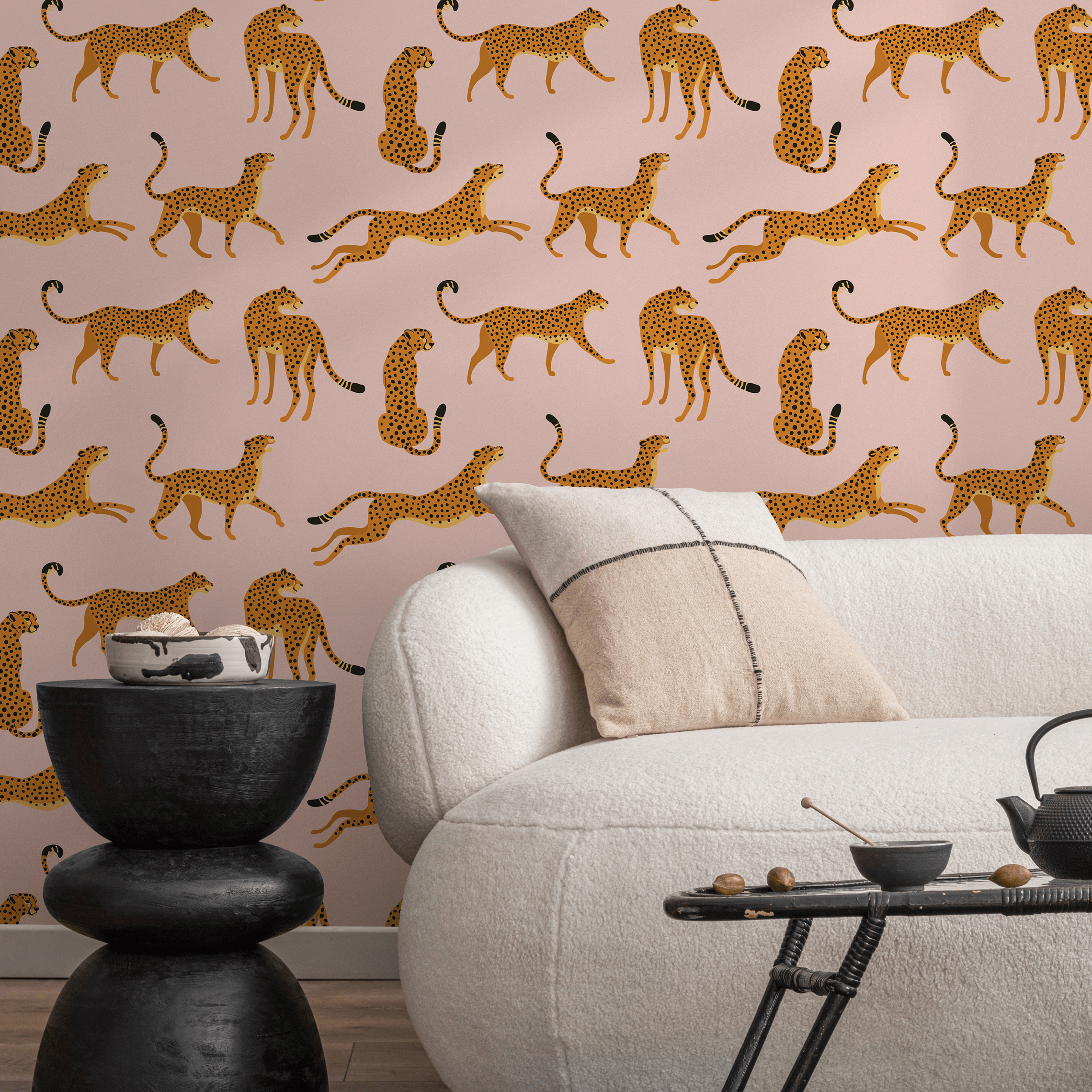 Boho Wallpaper With A Cheetah Print In Pink, Yellow, And Black - Zacm