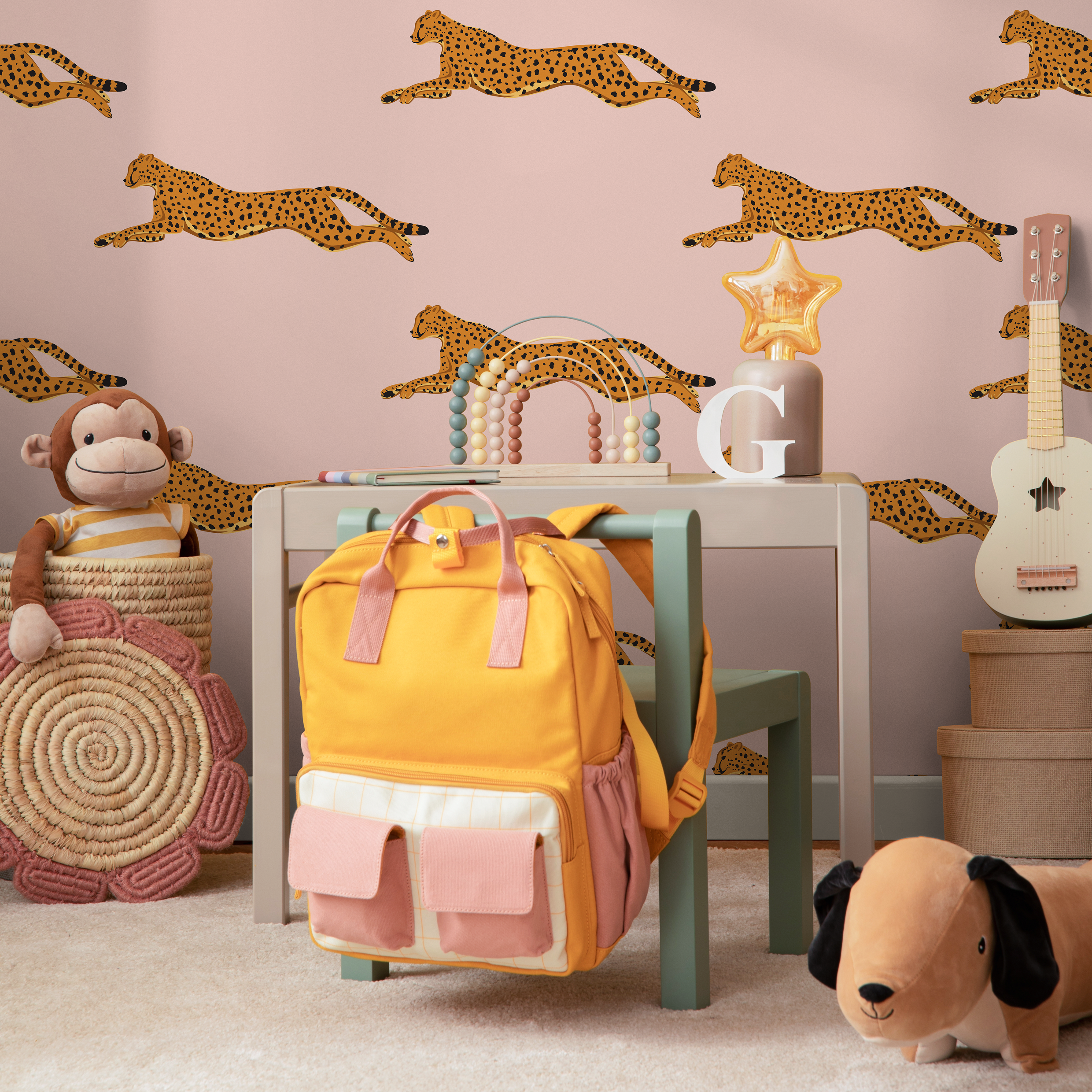 Animal Wallpaper With A Boho Cheetah Motif In Pink, Yellow, And Black - Zads