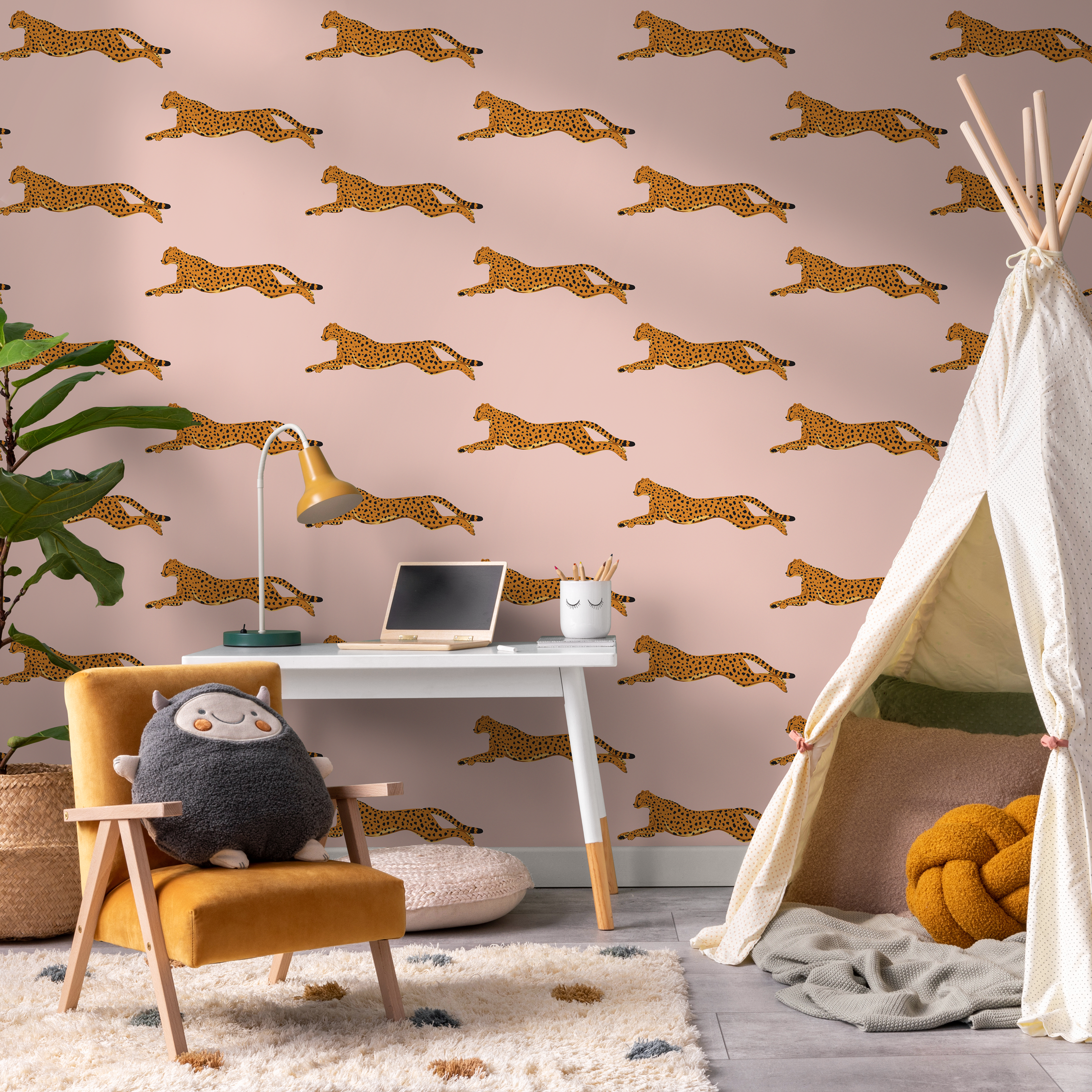 Animal Wallpaper With A Boho Cheetah Motif In Pink, Yellow, And Black - Zads