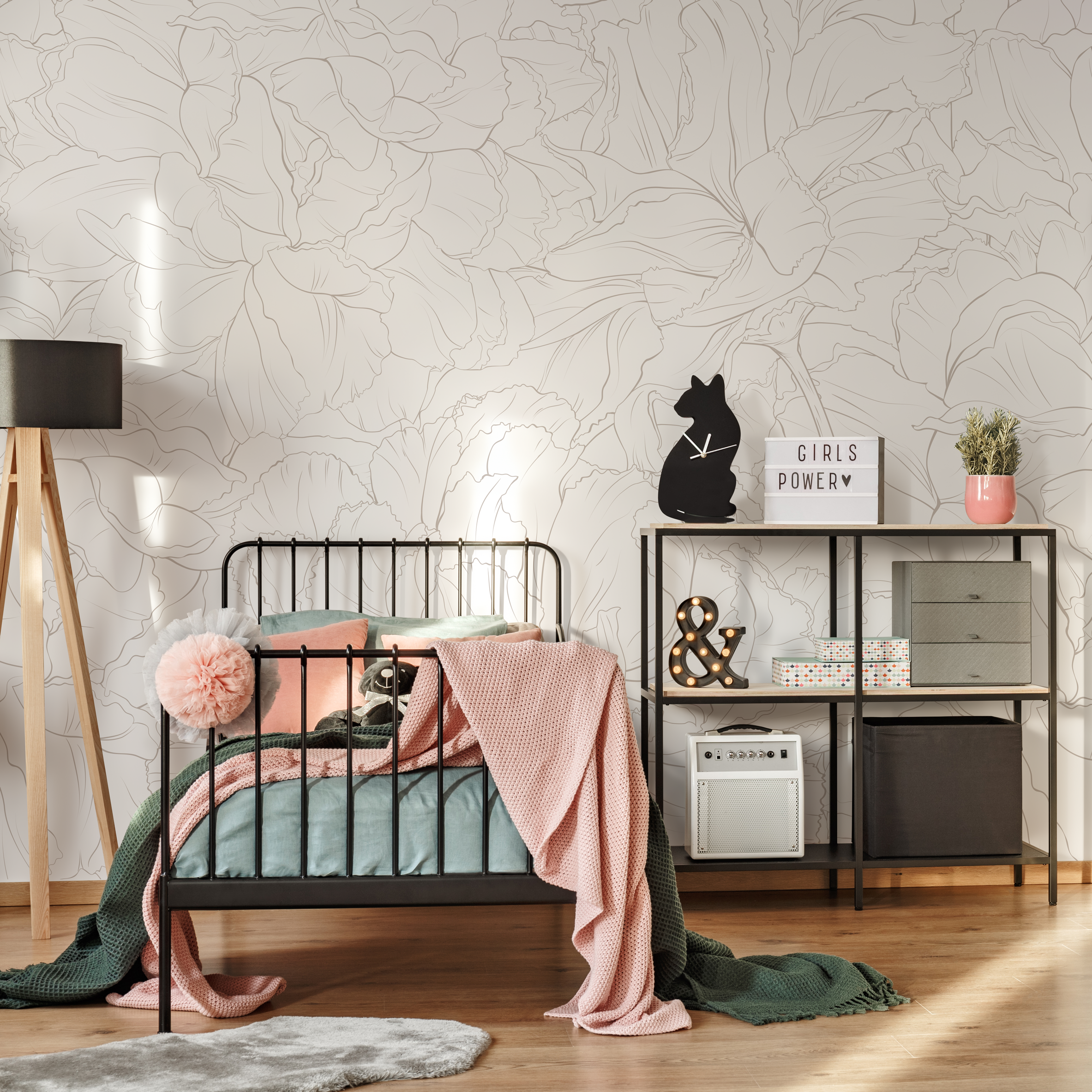 Floral Wallpaper Featuring A Minimalist Peony Outline In Taupe - Zadu