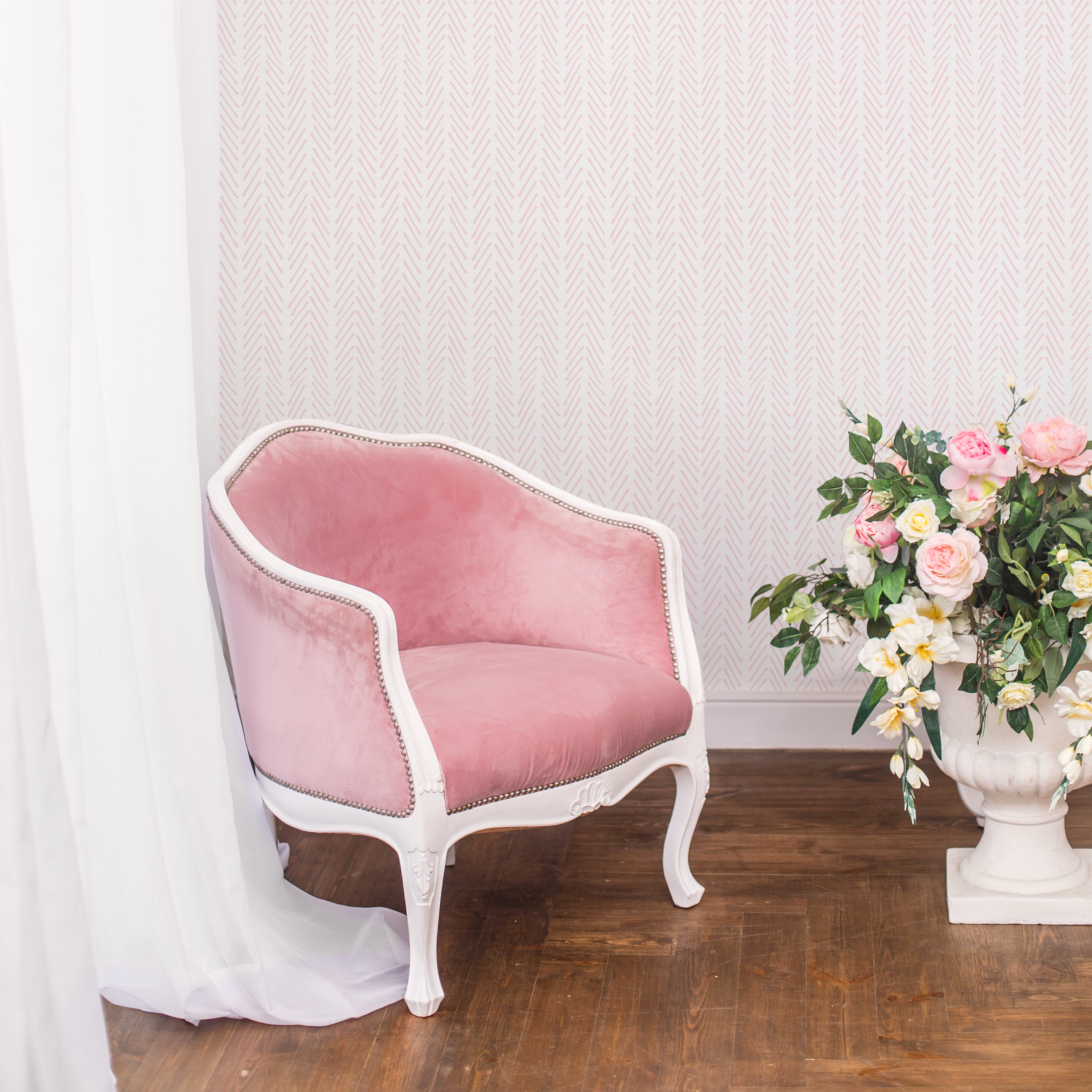 Boho Wallpaper With A Hand-drawn Herringbone In Pink - Zadw