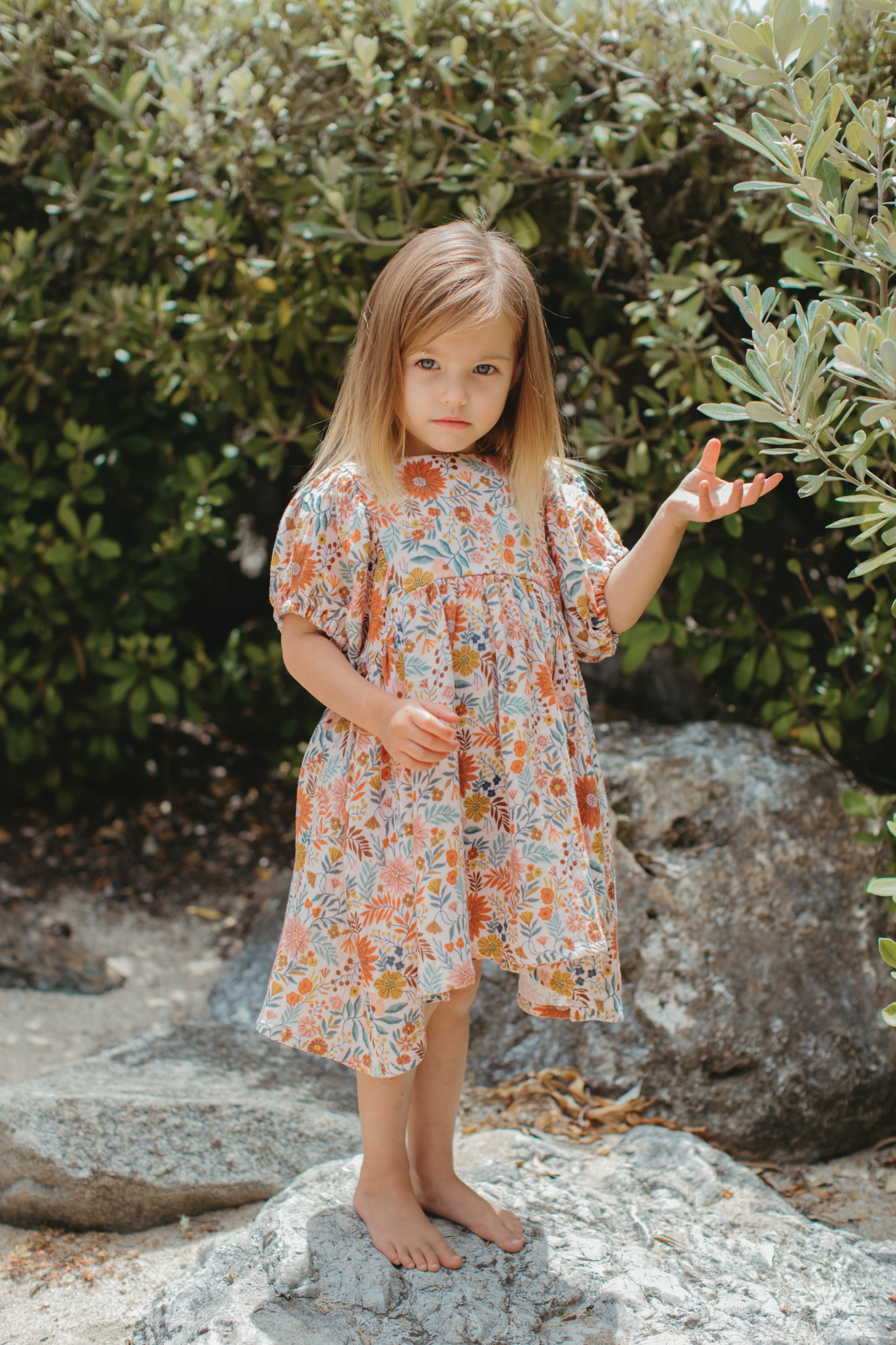 Dress With Puff Sleeves - Zinnia Bloom