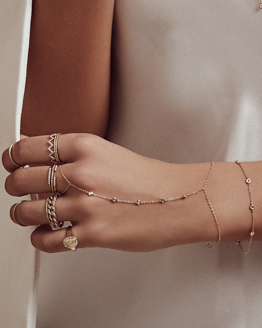 14k Gold Multiple Bezel Diamond Hand Chain