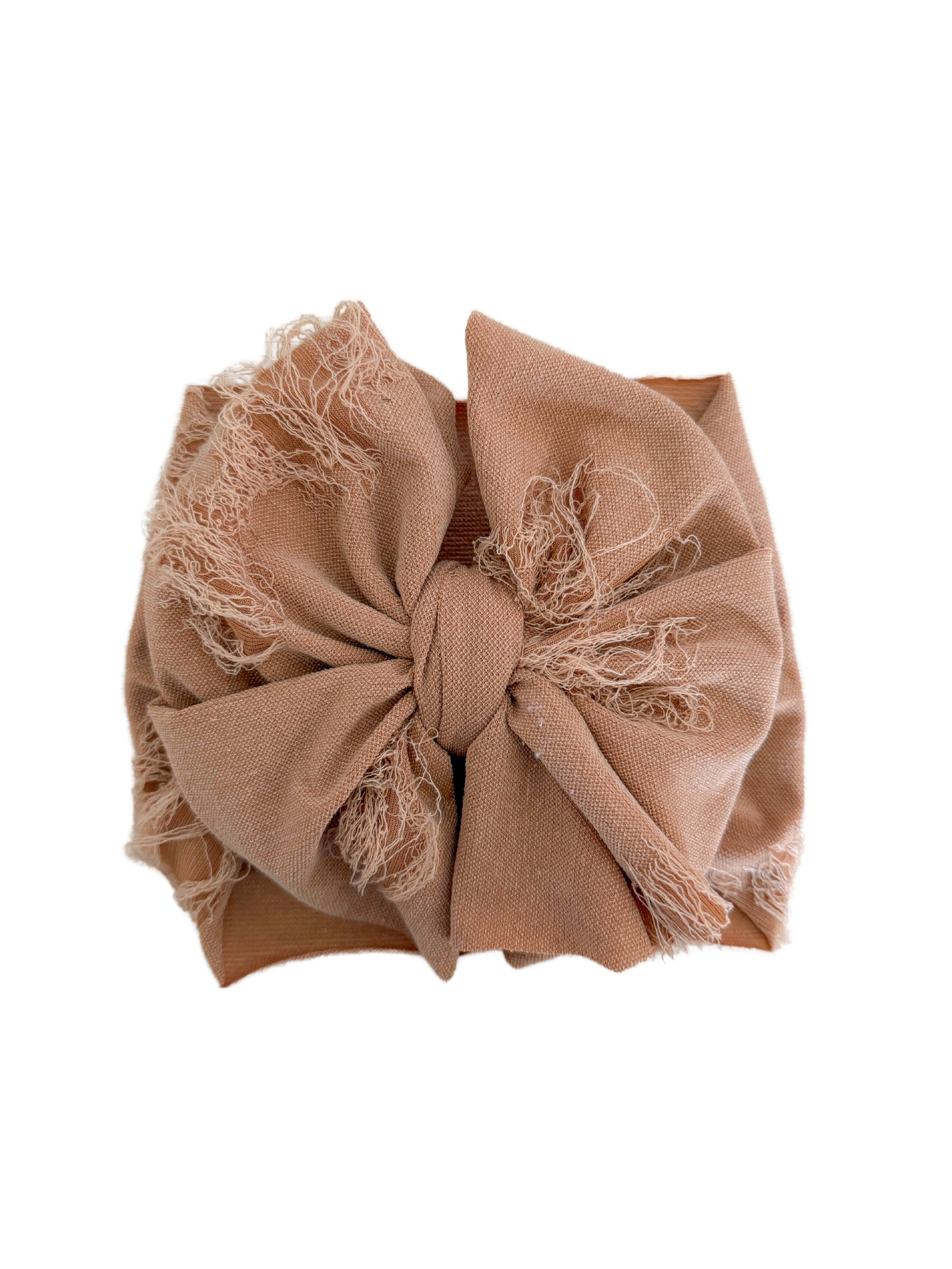 Distressed Headwrap Bow- Caramel