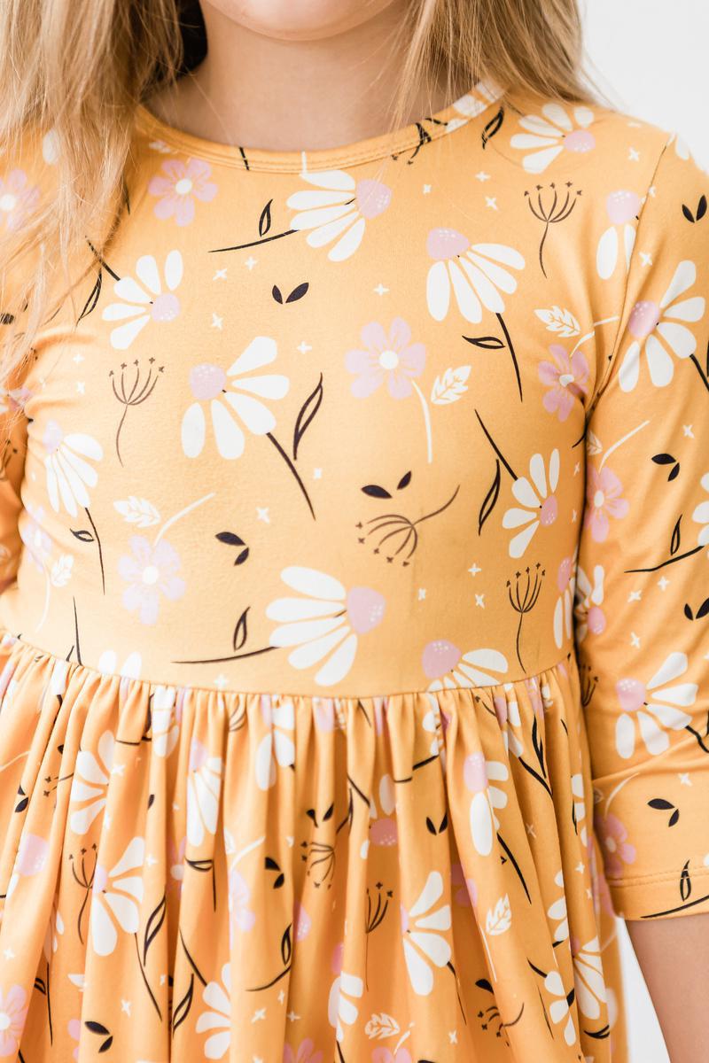 Dandelions In Fall 3/4 Sleeve Pocket Twirl Dress