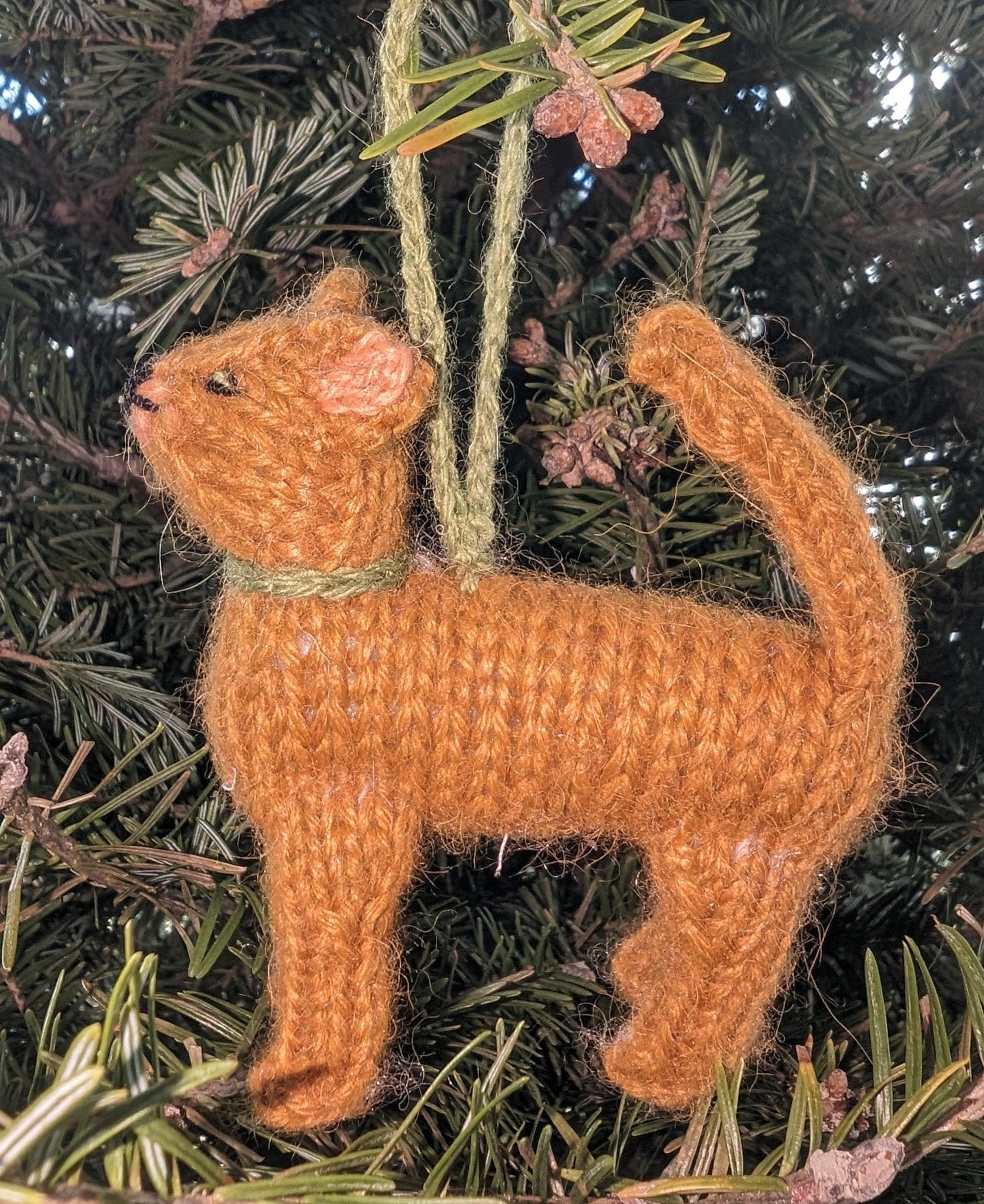 Hand Knit Alpaca Wool Christmas Ornament - Abyssinian Cat